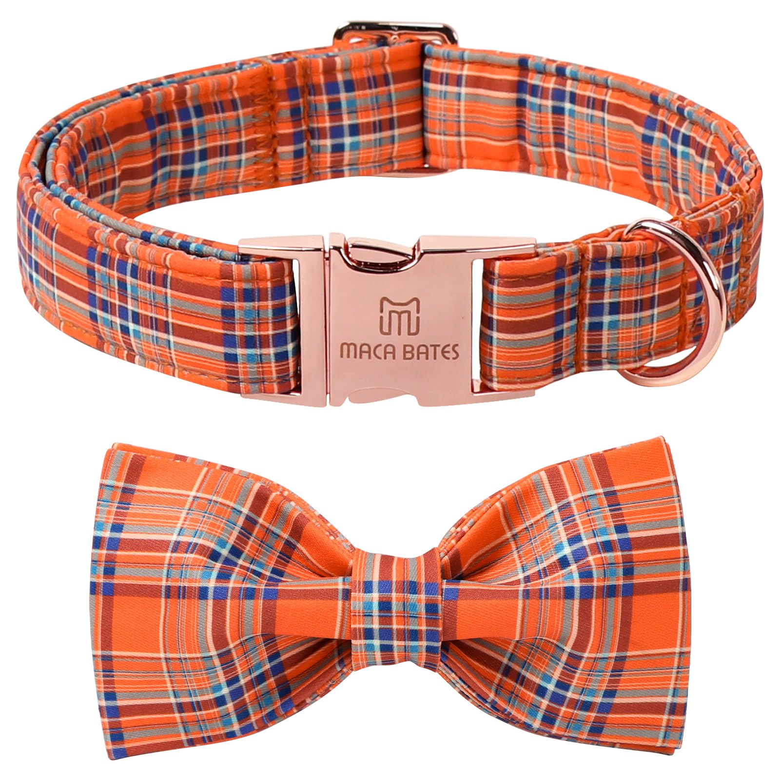 Maca Bates Fall Checkered Dog Collar with Flower Bow Tie for Extra Small Girl,Boy Dogs Autumn Grey Pink Gingham Puppy Plaid Coll