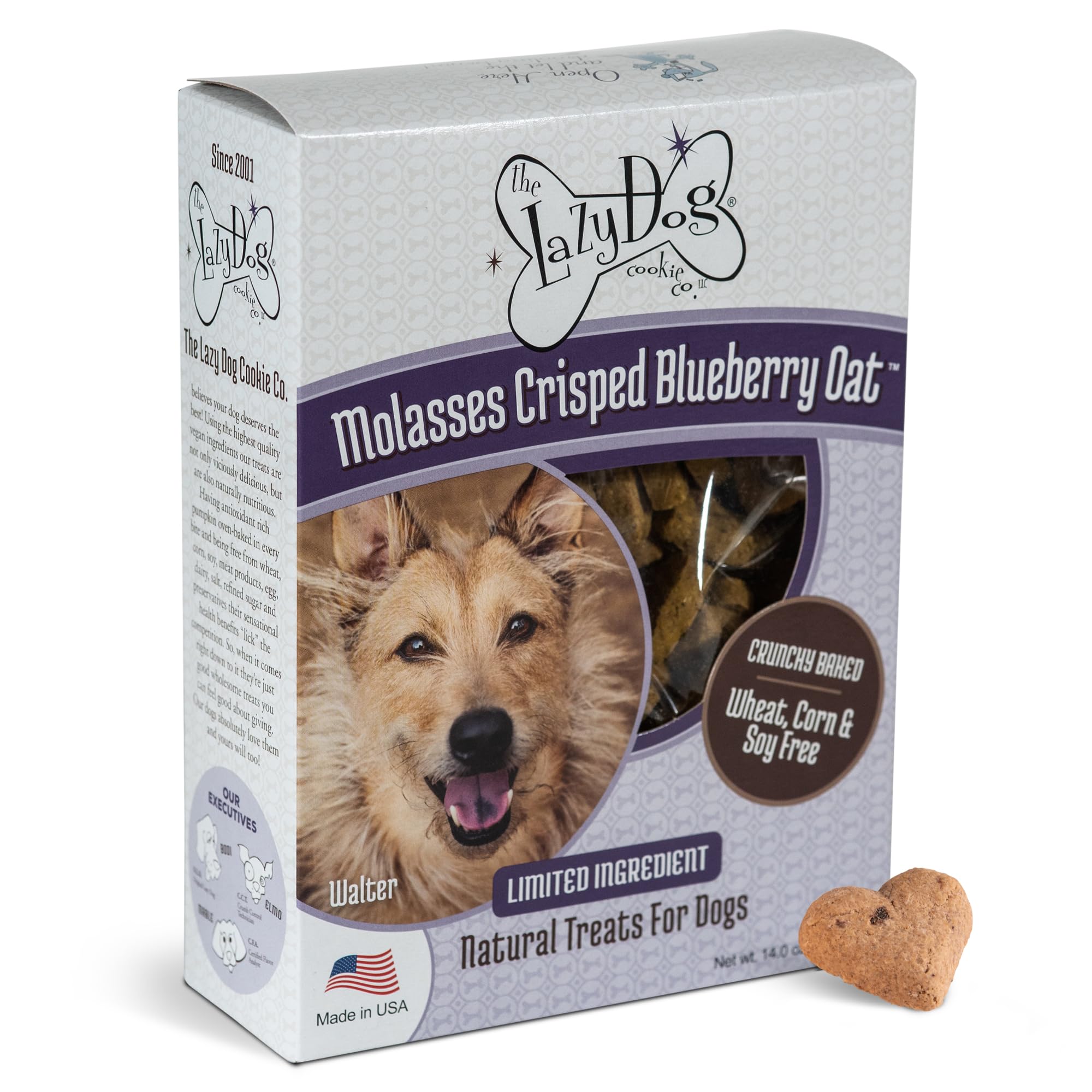 The Lazy Dog Cookie Co. Crunchy Dog Treat, Molasses Crisped Blueberry Oat, Cookies for Small, Medium and Large Dogs, Wheat-Free,