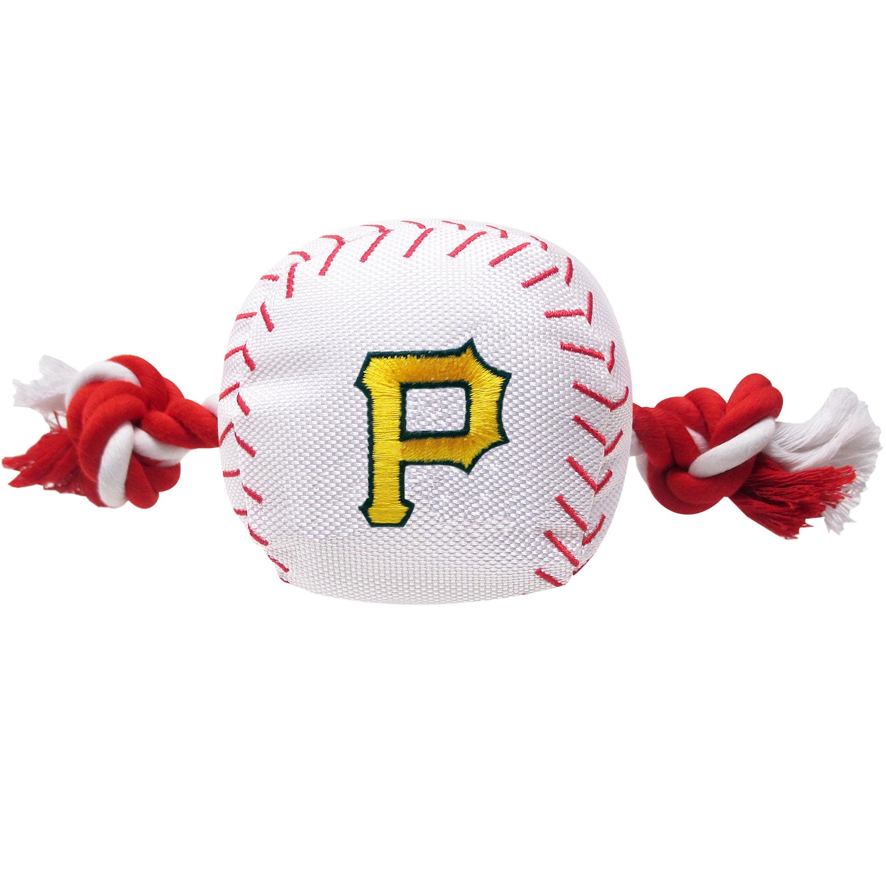 Mlb Pittsburgh Pirates Baseball Rope Toy For Dogs & Cats. Tough Nylon, Sporty Baseball Design, Heavy-Duty Ropes With Inner Squea