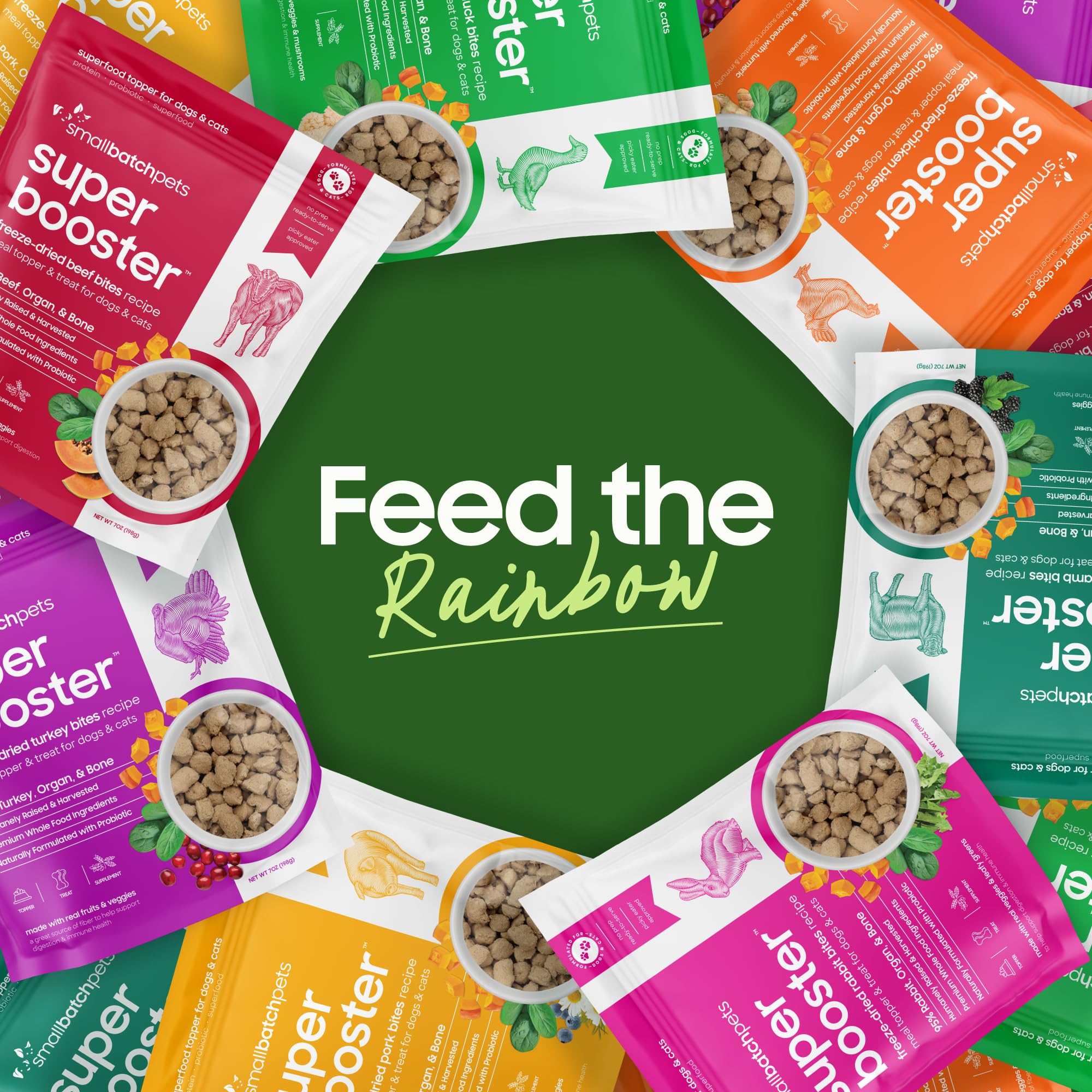 smallbatch Pets Freeze-Dried Super Booster Beef Bites for Dogs & Cats, 7 oz, Made in The USA, Organic Produce, Humanely Sourced