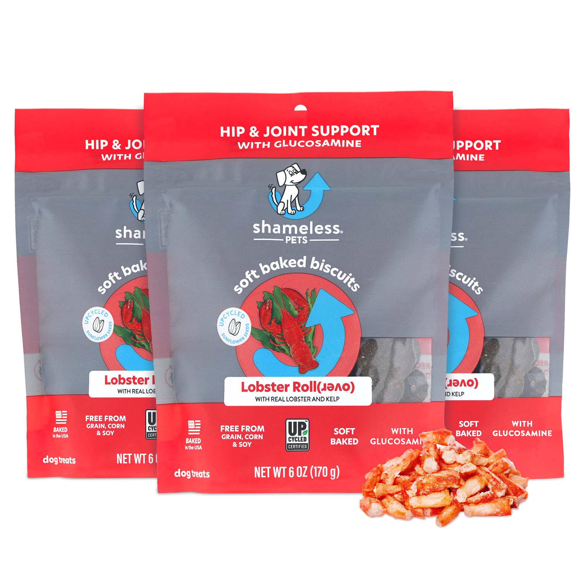 Shameless Pets Soft-Baked Dog Treats, Lobster Rollover - Natural Dog Chews for Hip & Joint Support with Glucosamine - Baked & Ma