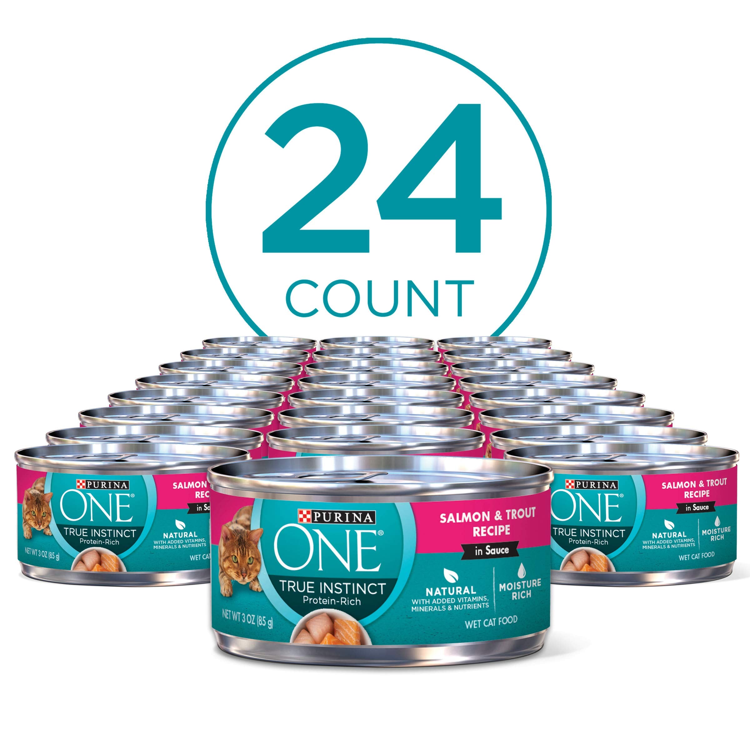 Purina ONE Natural, High Protein Cat Food, Salmon and Trout Recipe in Sauce - (Pack of 24) 3 oz. Pull-Top Cans