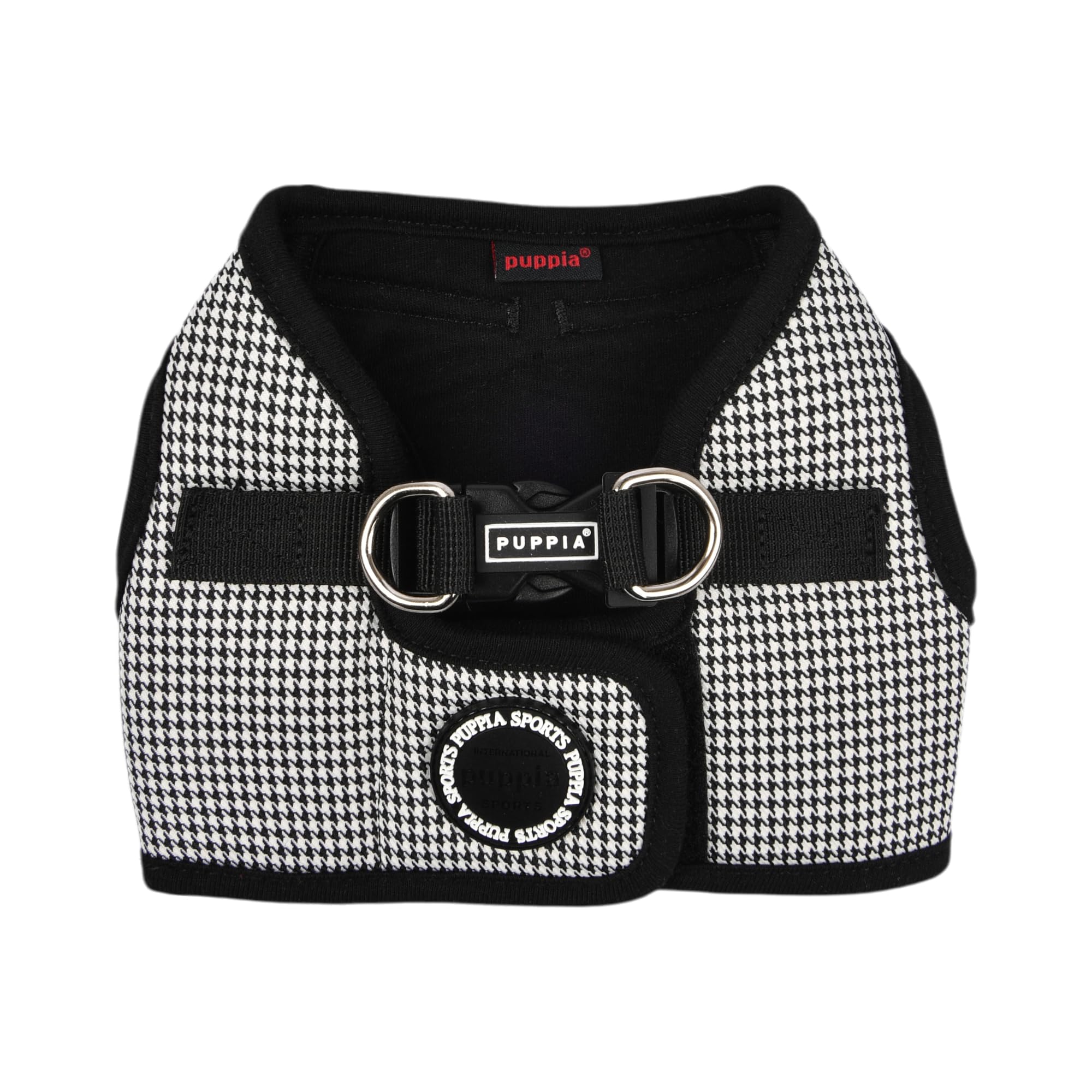Puppia Amatus Dog Vest Harness B (Step-In) Fashionable Houndstooth Pattern Spring Summer Harness For Small And Medium Dogs, Blac