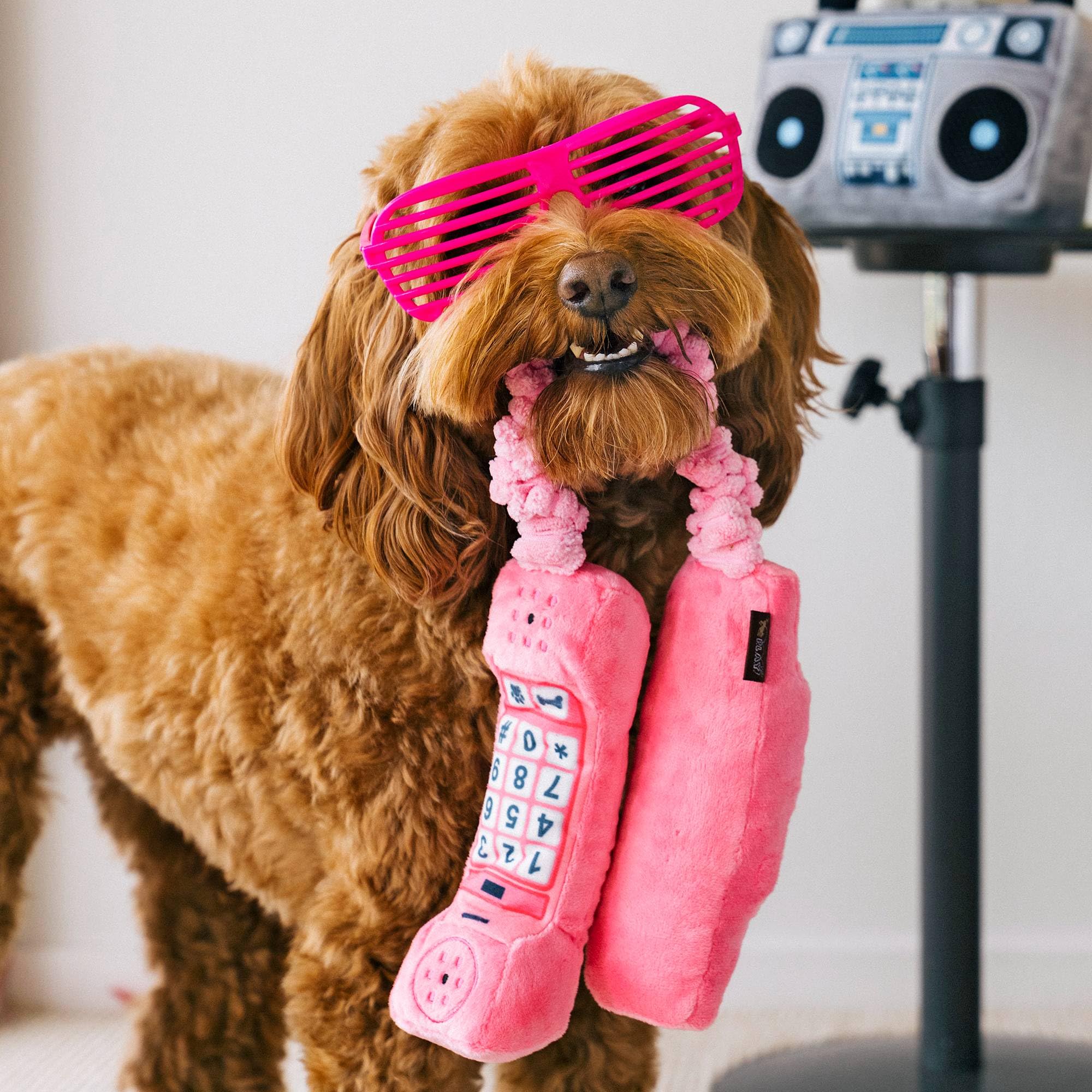 P.L.A.Y. Plush Dog Toy - 1980s Classics Pink Corded Telephone, Durable Squeaker Chew Toy for Puppies & Dogs, Machine Washable