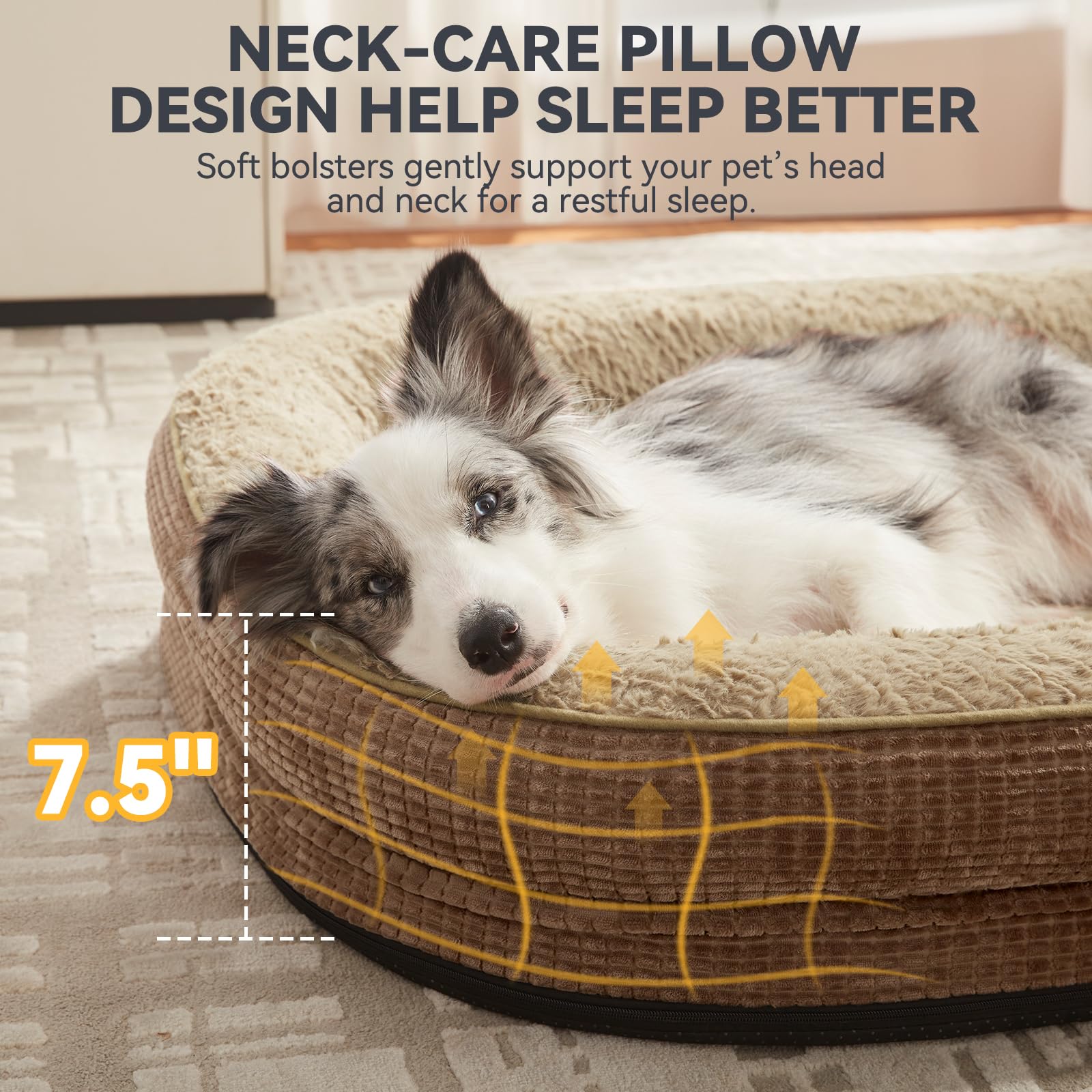 Joejoy Orthopedic Dog Bed For Medium Dogs, Egg-Crate Memory Foam Pet Bed With Bolster Sides, Waterproof Lining, Removable Washab
