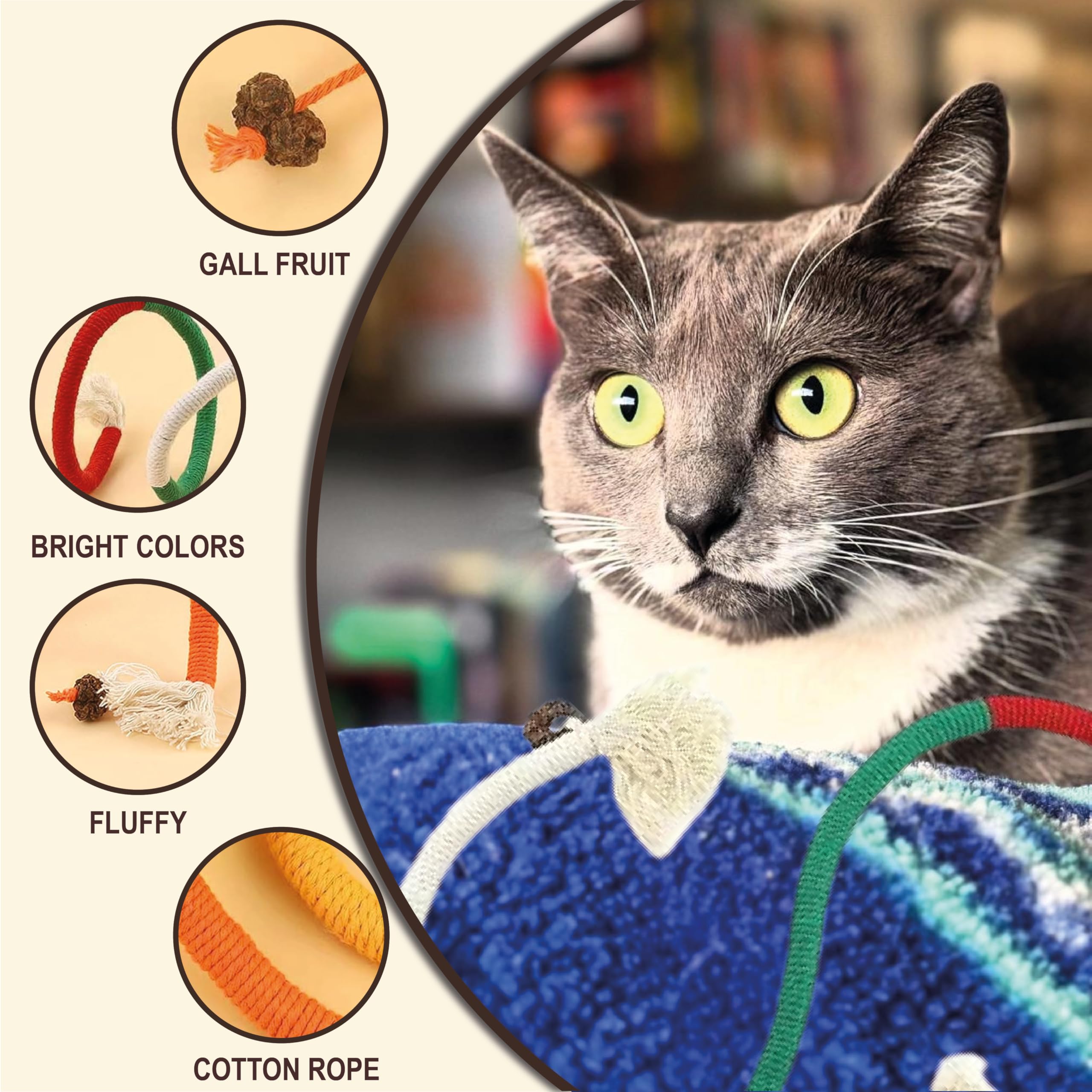 La Luz Cat Chew Ropes 3 Pack With Natural Catnip, Interactive Catnip Toys For Indoor Cats, Safe Teeth Cleaning Kitten Rope Toy,