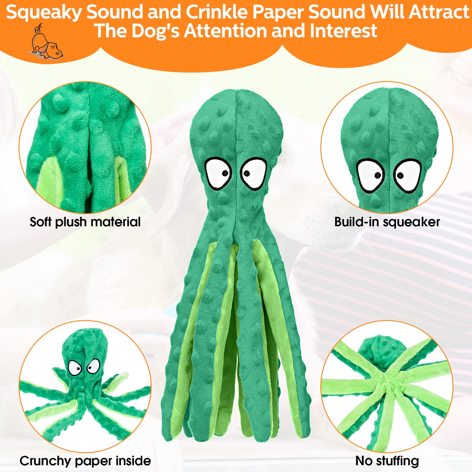 Vinsot 6 Pack Dog Squeaky Toys Octopus No Stuffing Crinkle Plush Dog Toys Durable Interactive Cute Chew For Puppy (Colorful)