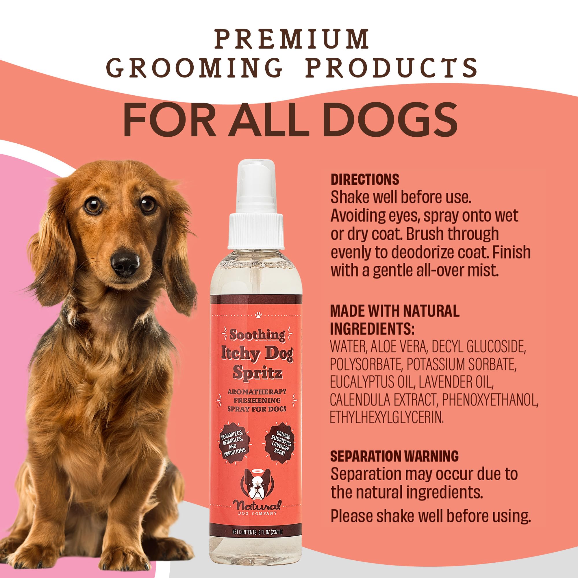 Natural Dog Company Dog Spray Deodorizer Perfume - Itchy Dog Spritz: Ideal Paired With Itchy Dog Shampoo, Long Lasting Dog Perfume, 8 Oz Bottle