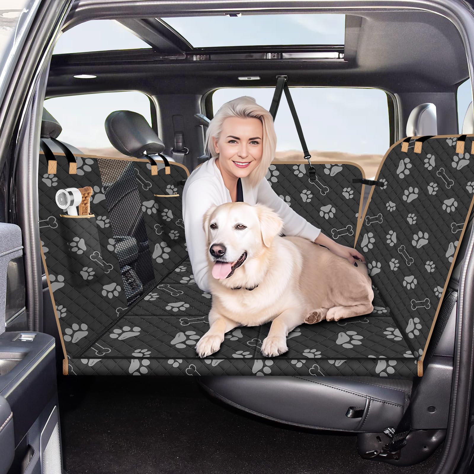 Lekespring Dog Car Seat Cover For Back Seat, Larger Dog Car Bed Cover With Strong Bottom, Car Back Seat Extender Hammock For Ful