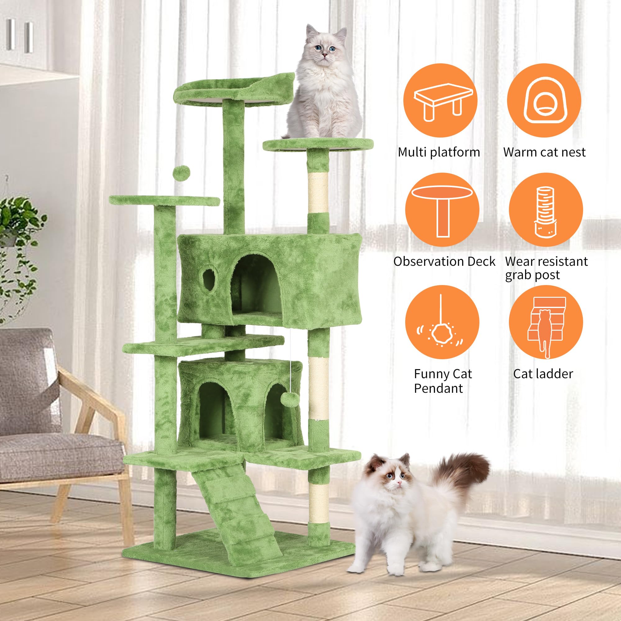 BestPet 54in Cat Tree Tower for Indoor Cats,Multi-Level Cat Furniture Activity Center with Cat Scratching Posts Stand House Cat