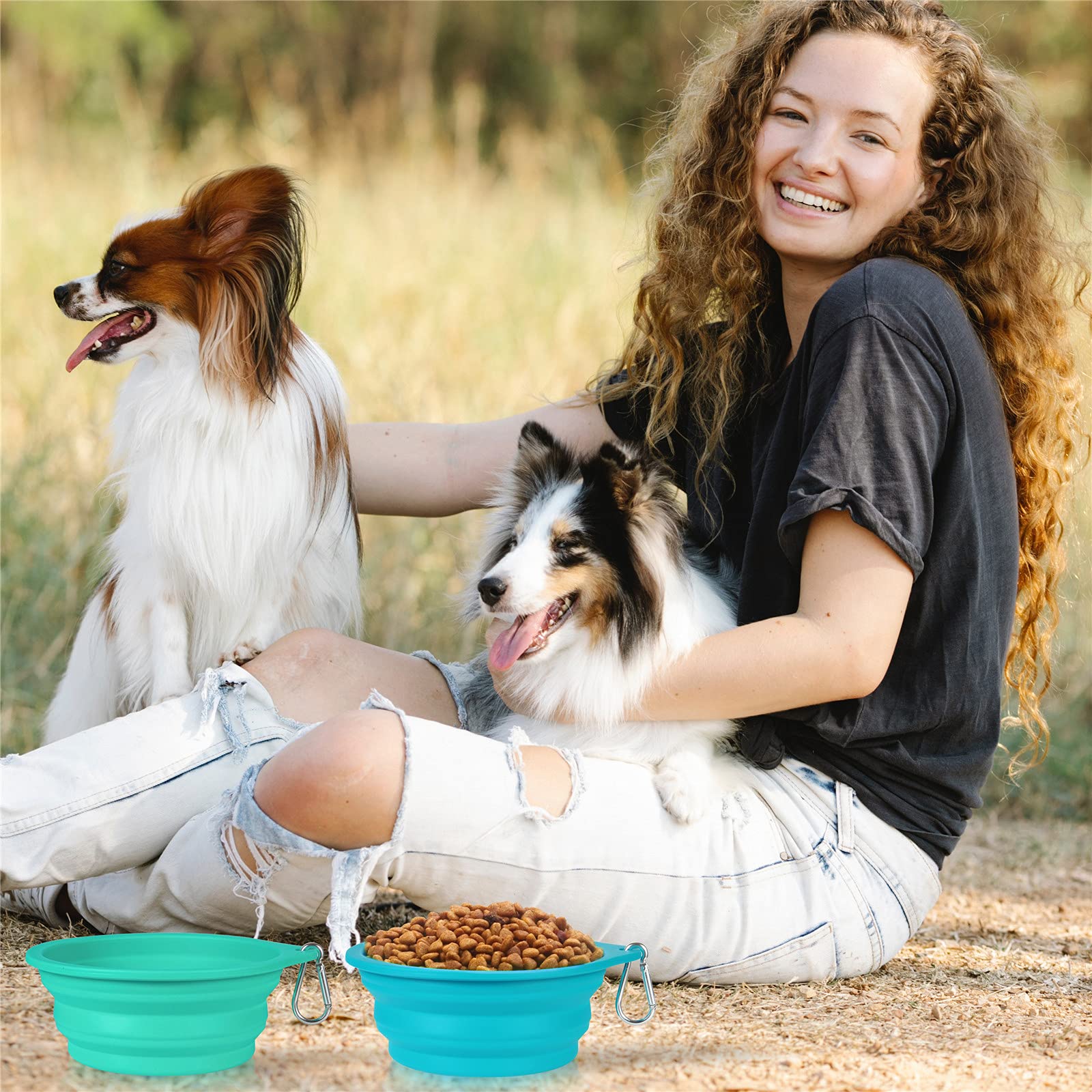SLSON 2Pack Collapsible Dog Bowl,Integrated Molding Travel Bowl No Plastic Rim Pet Feeding Bowls for Walking Traveling Outdoors,