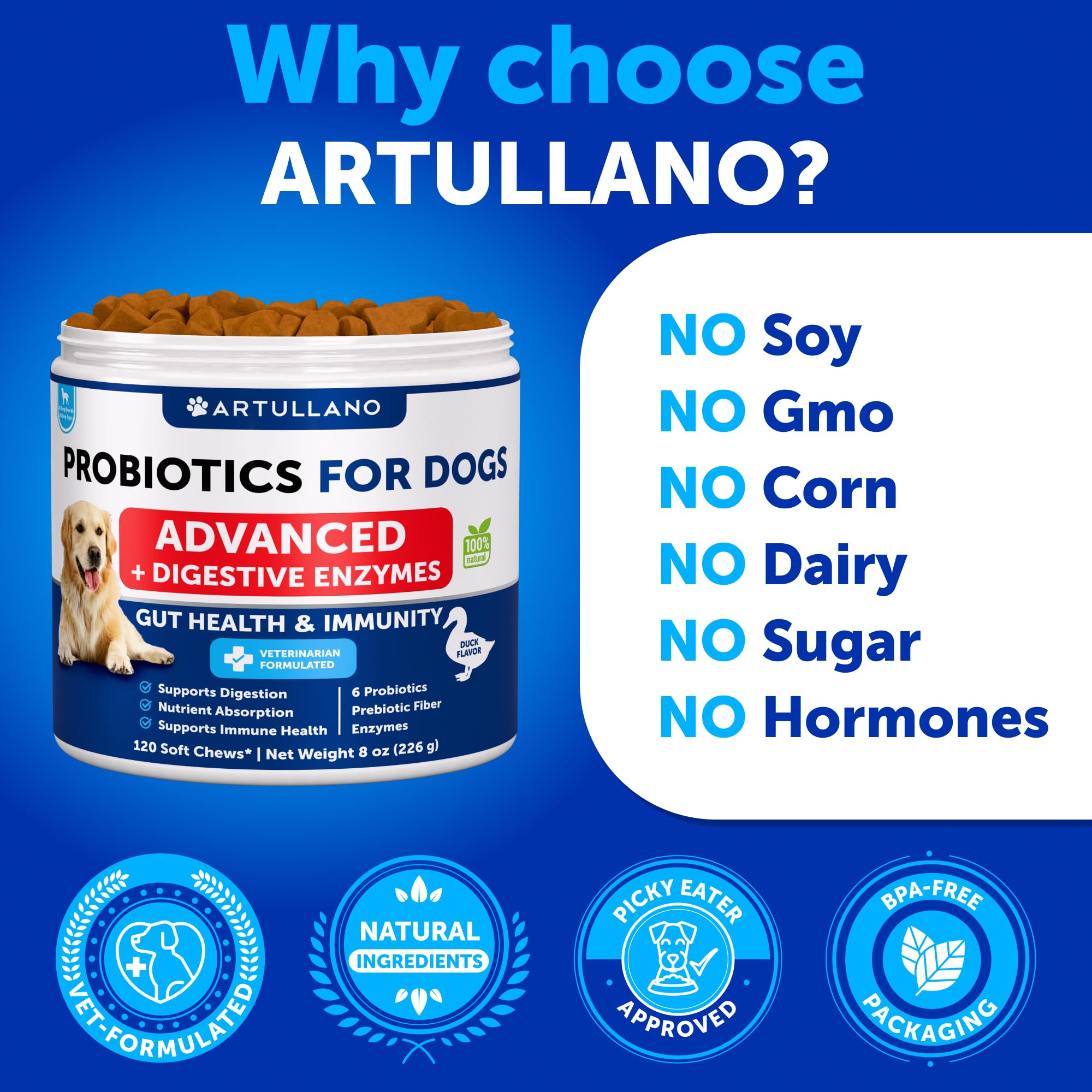 Probiotics for Dogs - Support Gut Health, Itchy Skin, Allergies, Immunity, Yeast Balance - Dog Probiotics and Digestive Enzymes