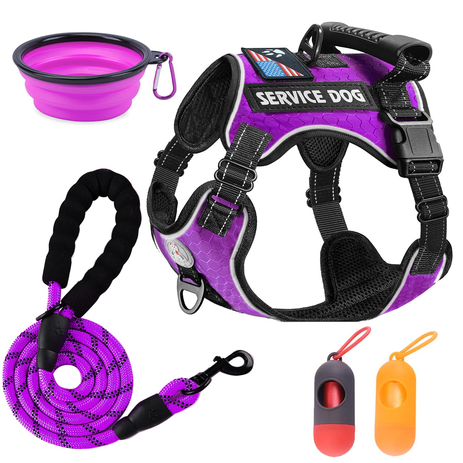 Cymiler Service Dog Vest,No-Pull Dog Harness and Leash Set,Adjustable Oxford Reflective Service Dog Vest Harness with Handle for