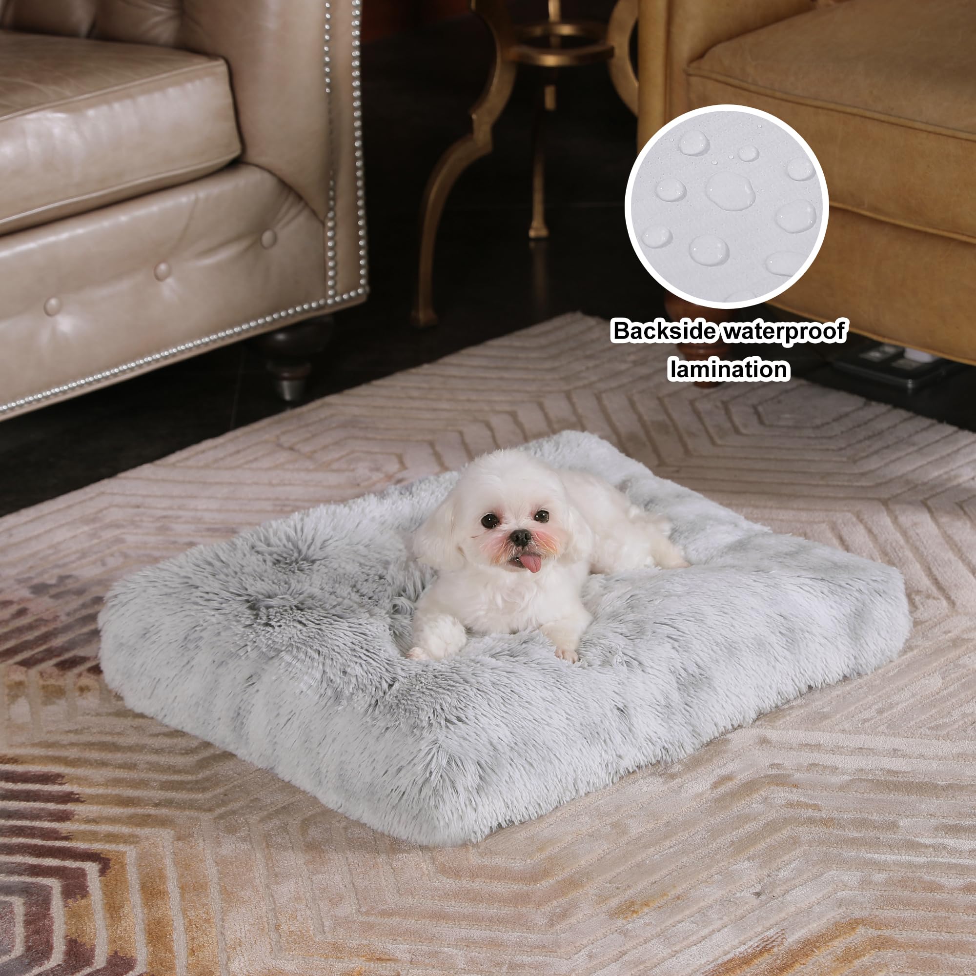 Bedfolks Waterproof Dog Crate Bed, Plush With Removable Washable Cover, Faux Fur Pad For Small Dogs And Cats, Fluffy Kennel 23''