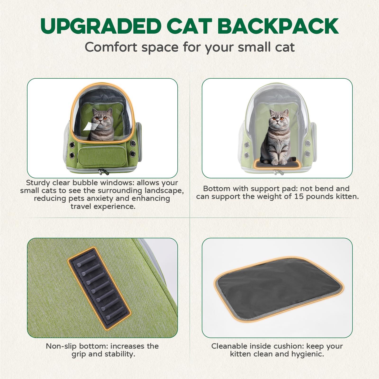 Evermow Cat Backpack Carrier, Bubble Expandable Cat Carrier For Cats Or Small Dogs Up To 15Lbs, Airline-Approved, Large Space &