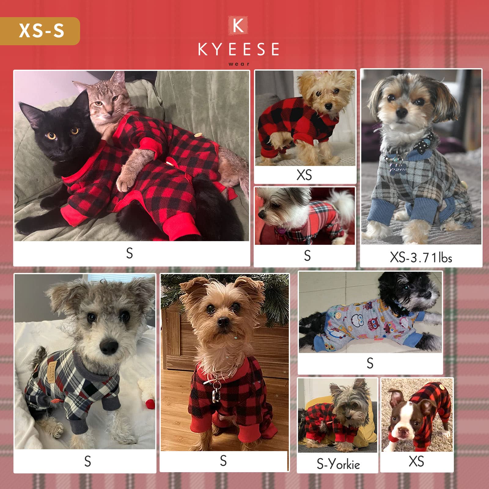 Kyeese Dog Pajamas For Small Dogs Plaid For Small Dogs Red Buffalo Check Dog Pajamas Onesie