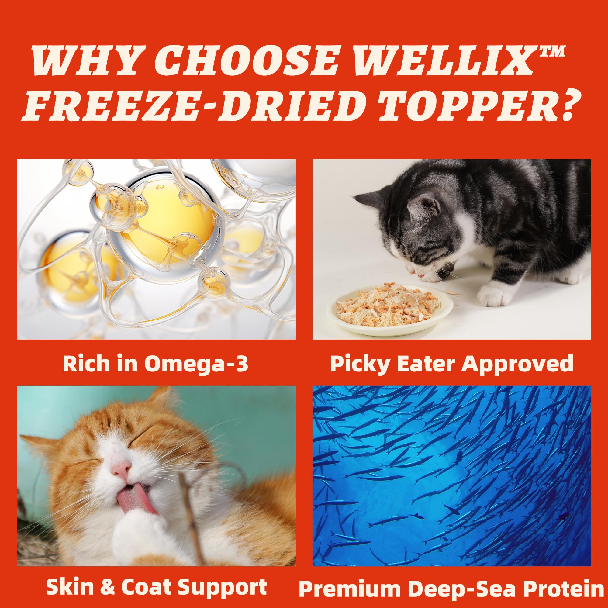 Wellix Dog & Cat Food Topper - Antarctic Krill Treats Freeze Dried Egg Yolk&Chicken Flavor Low Calorie - Cognitive and Skin & Co