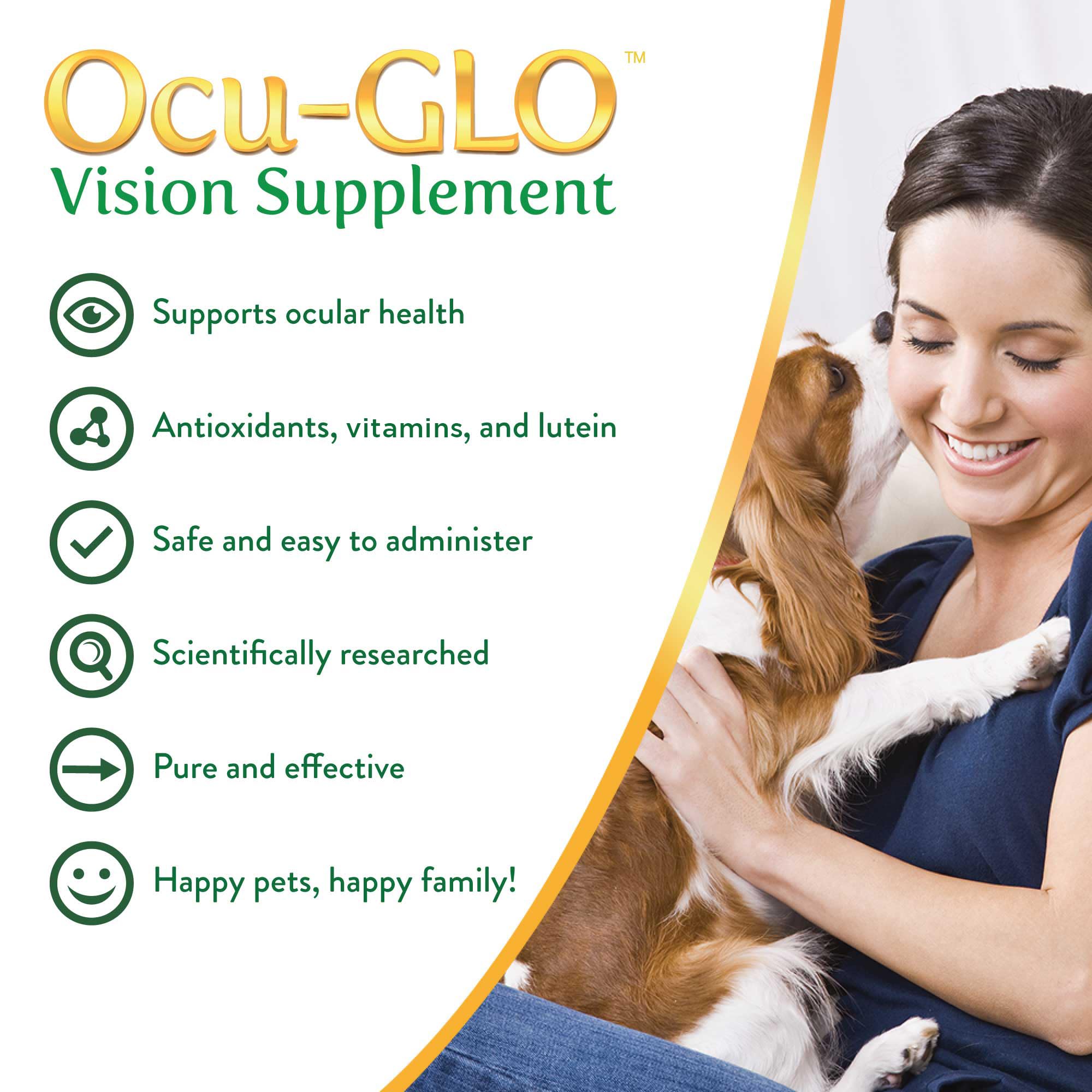 Ocu-GLO Cat & Dog Senior Supplement for Eye Support - Chewable Vision Vitamins Supplements for Large and Small Pets Care with Lu