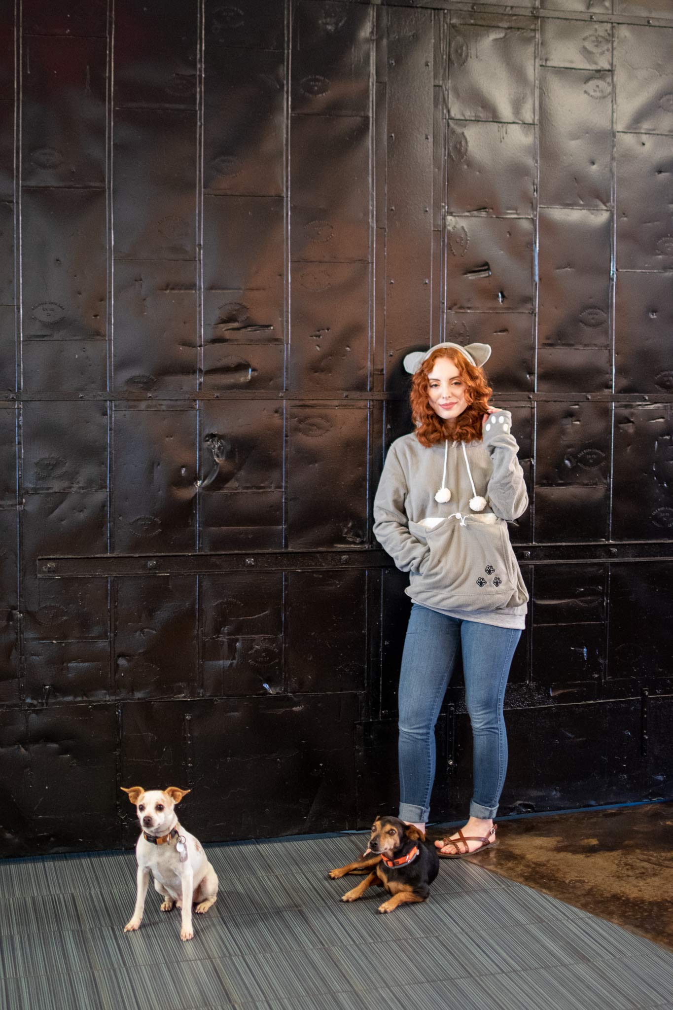 Unisex Big Pouch Hoodie Long Sleeve Pet Dog Holder Carrier Sweatshirt (Xx-Large, Grey-Fleece)