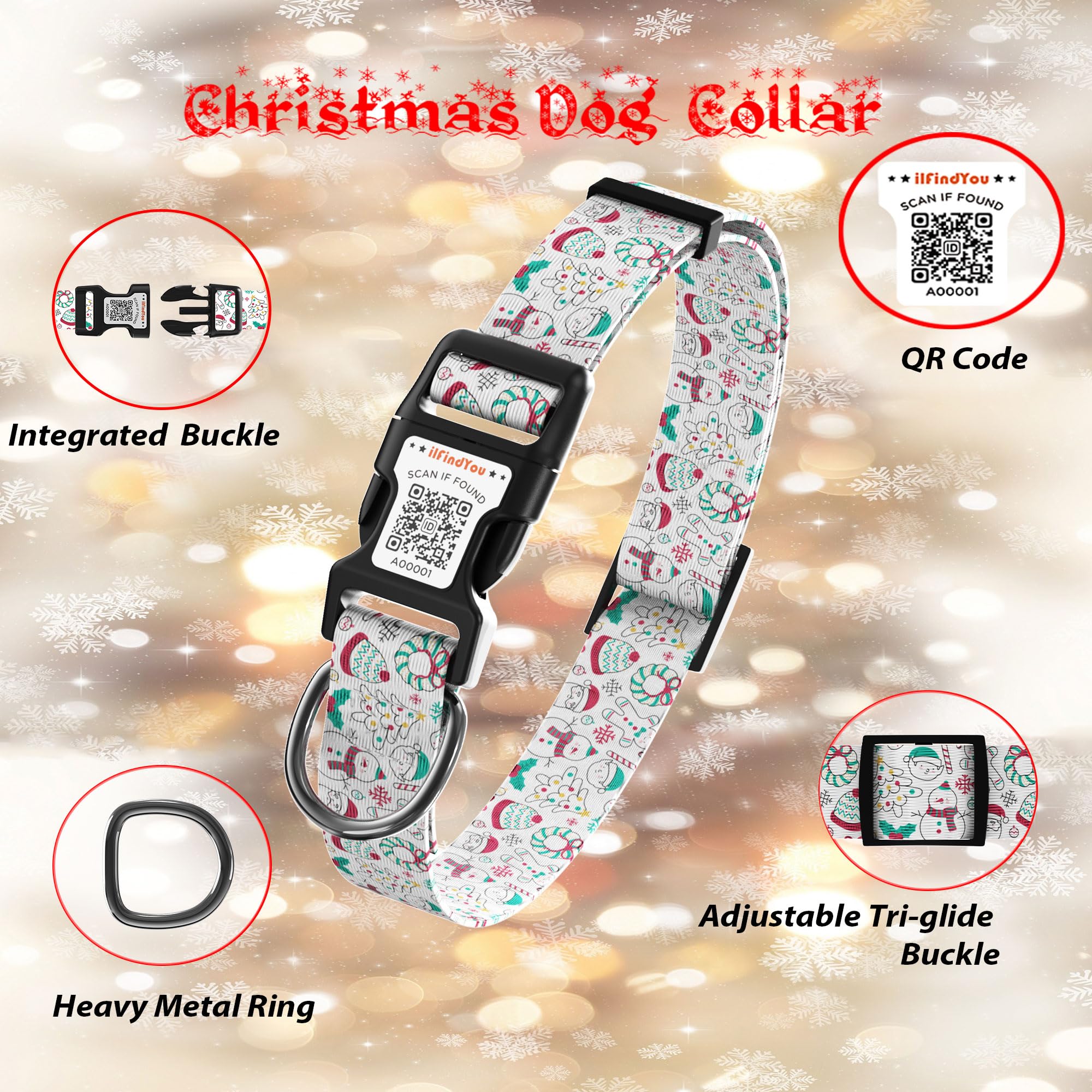Ilfindyou Christmas Dog Collars For Large Dogs Soft Nylon White Snowman Sized L