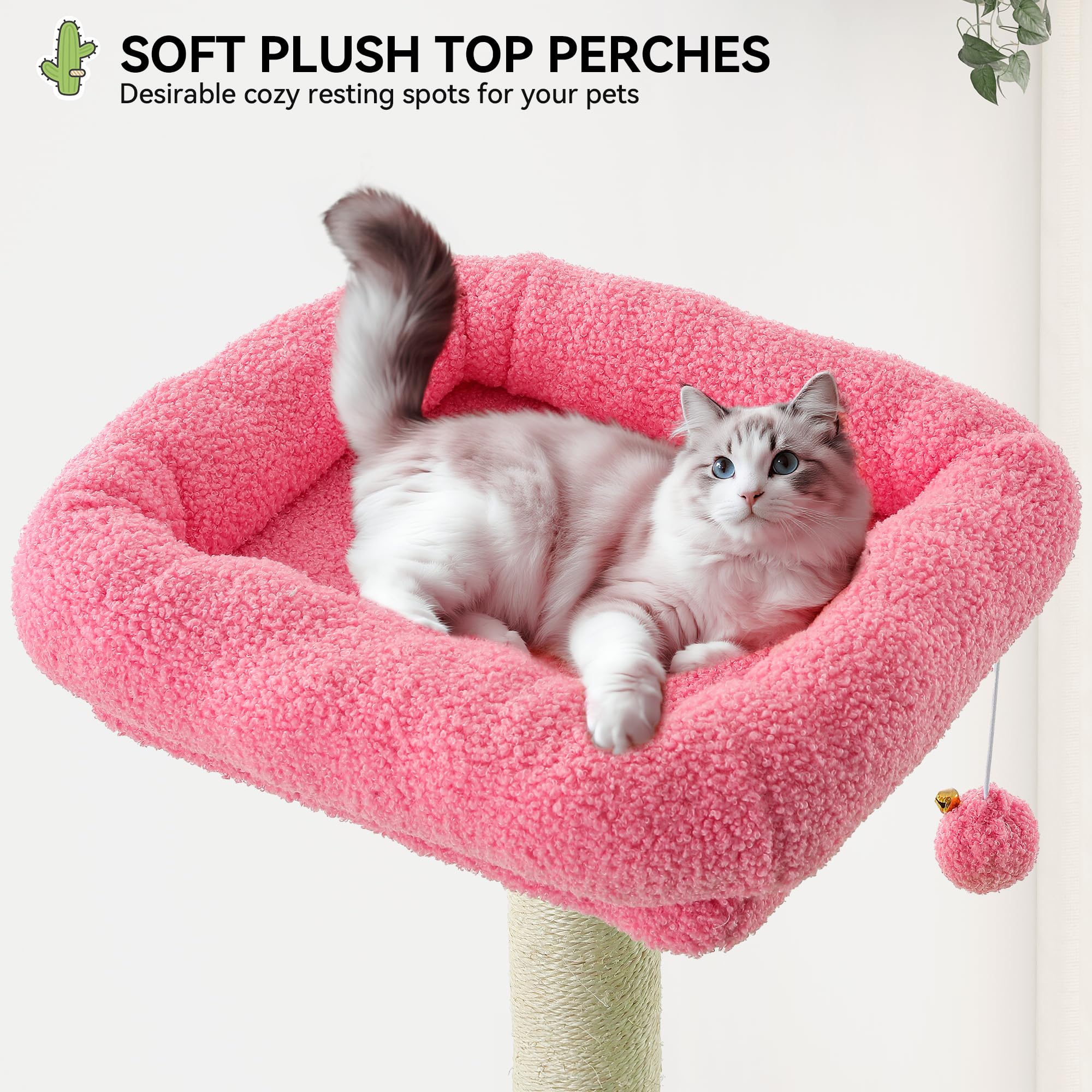 YITAHOME Tall Cactus Cat Tree: 68 in Cats Tower Activity Center with Sisal Posts, Hanging Balls, Nest, Pet Climbing Furniture Id