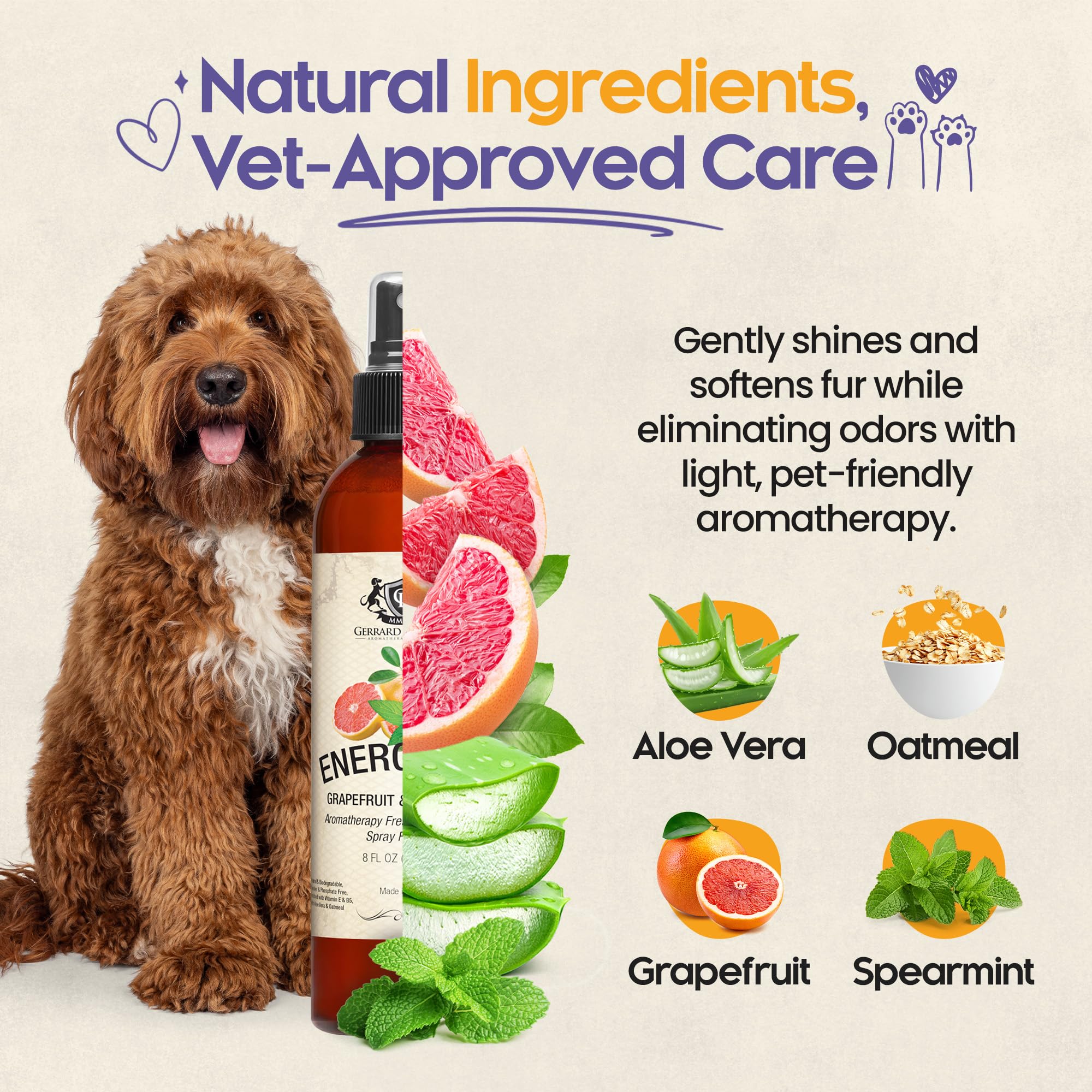 Dog Perfume Spray Long Lasting Grapefruit & Spearmint 8 Fl Oz-Dog Calming Spray Scent Mist for Shining Fur, Puppy Cologne Doggie