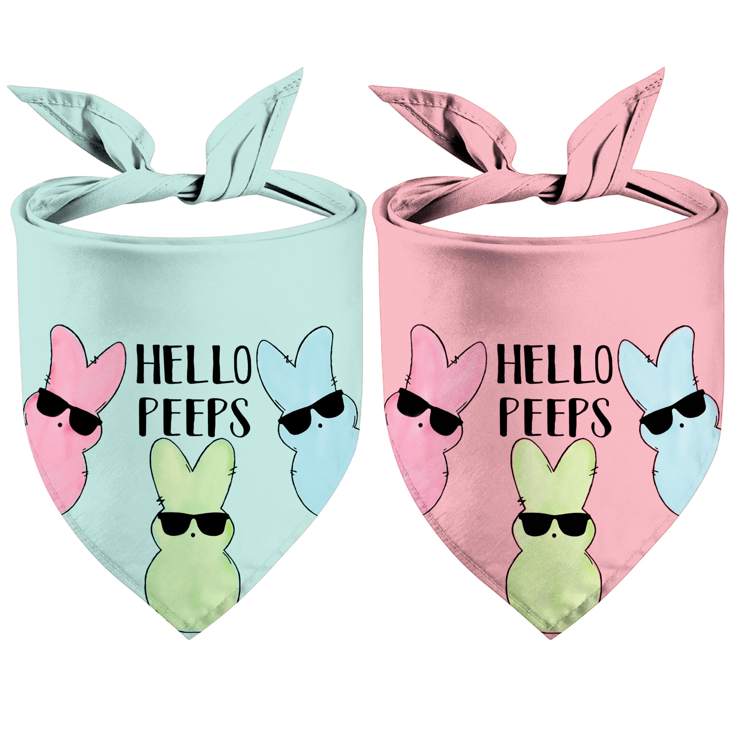 Easter Dog Bandanas, Reversible Hello Bunny Easter Pet Scarf 2 Pack, Happy Easter Holiday Puppy Dog Kerchief Gifts (Easter-02)