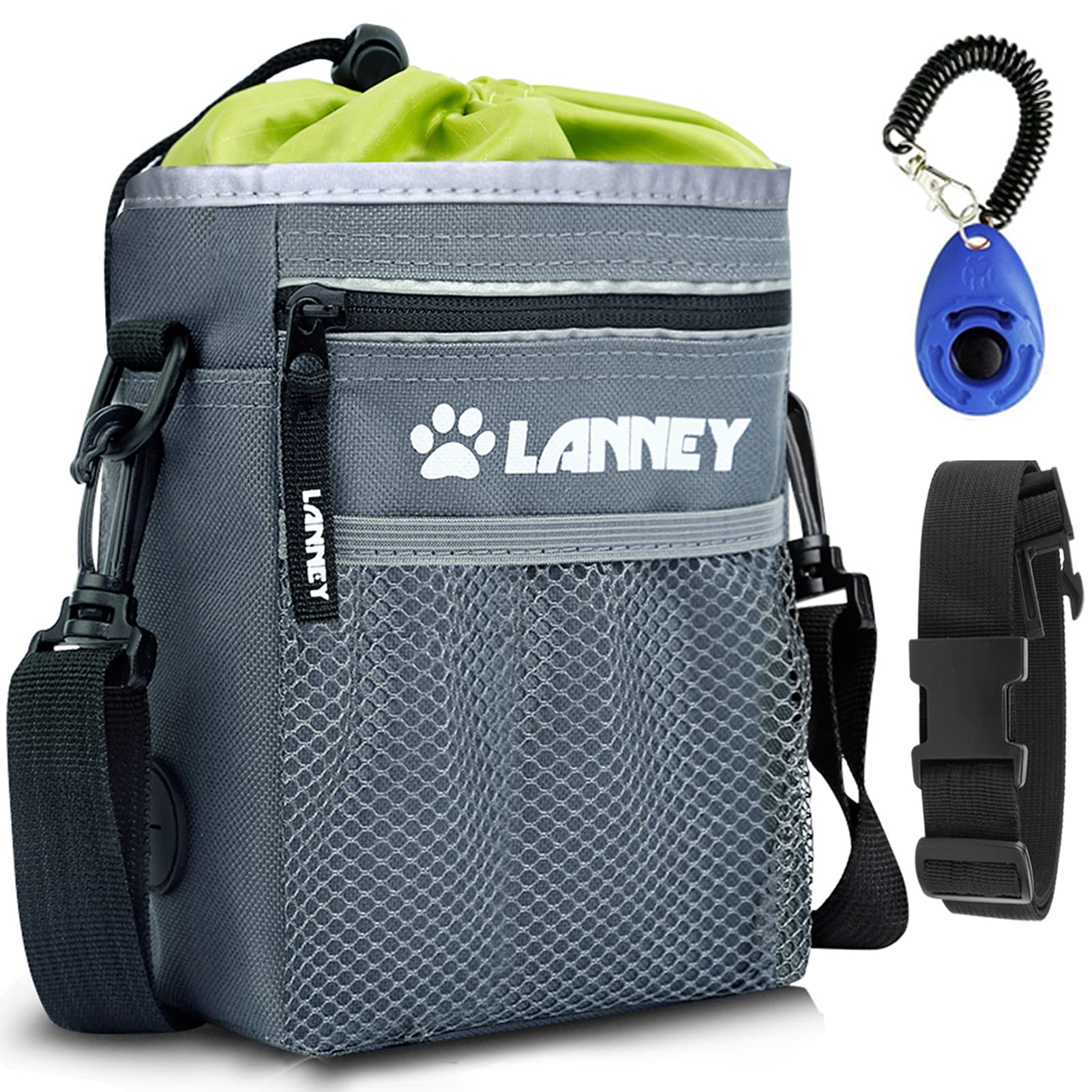Dog Treat Pouch - 3 Ways to Wear Dog Treat Bag, Dog Training Treat Pouches for Pet Training with Clicker, Shoulder Strap, Adjust