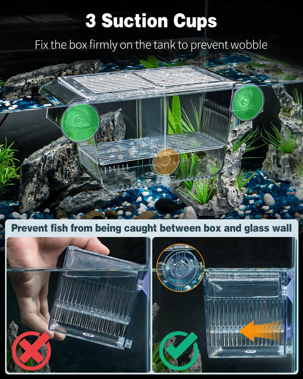 Pawfly Aquarium Fish Breeding Box, Fish Tank Hatchery Incubator With 6 Suction Cups Acrylic Hatching Box For Baby Fish Shrimp Be