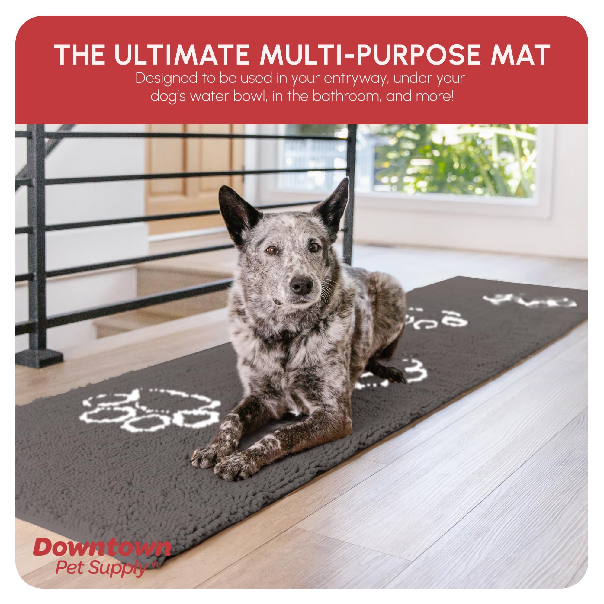 My Doggy Place Microfiber Dog Mat for Muddy Paws, 8 x 2 Ash with Paw Print - Non-Slip, Absorbent and Quick-Drying Dog Paw Clea