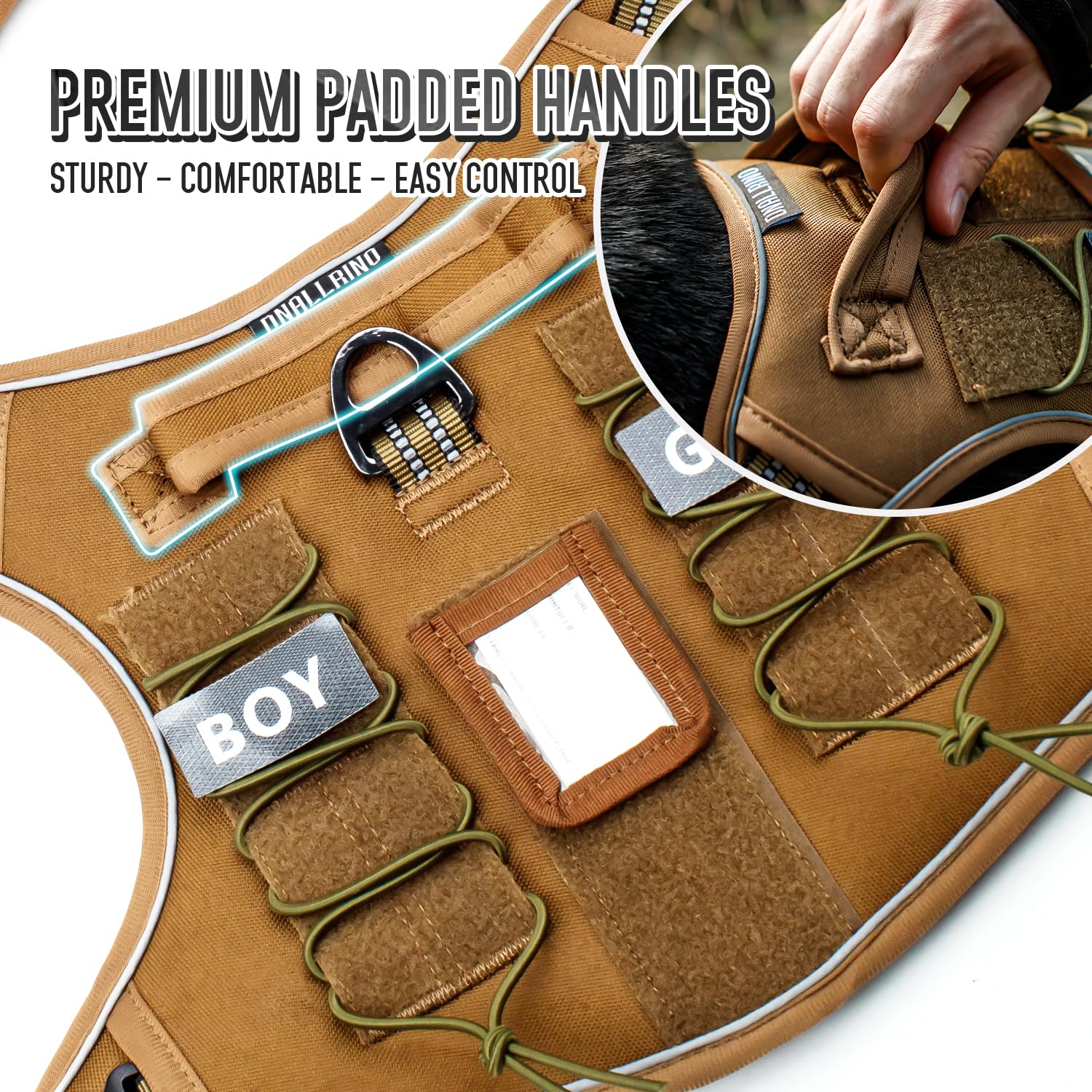 Dnallrino Tactical Dog Harness For Medium Large Dogs, Heavy Duty Dog Harness With Id Card, Reflective Harness For Training Easy