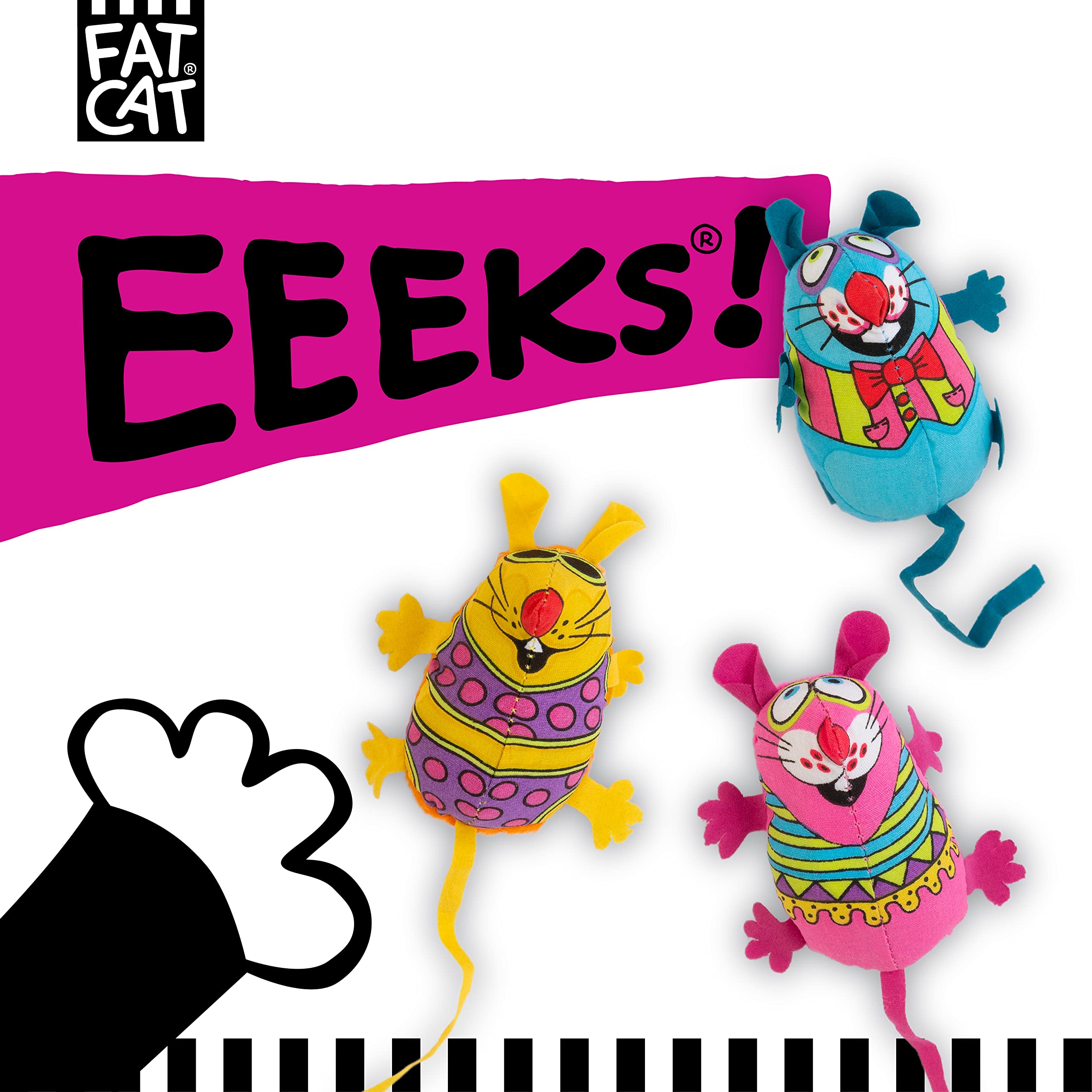 Doskocil Bamboo Pet Cam650384 Fat Cat Kitty Hoots Eeeks Chic Catnip Toy, Multicolor