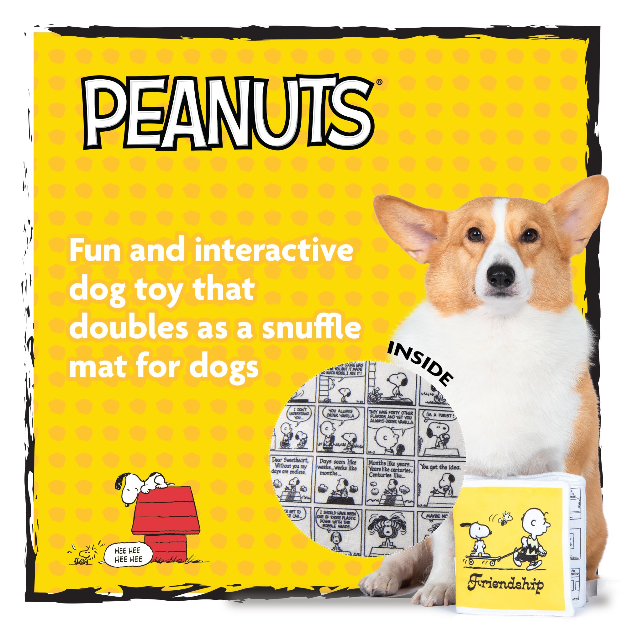 Peanuts for Pets Interactive Crinkle Comic Book Toy with Squeakers & Treat Pockets, 6x6? to 18?, Flattie Crinkle Newspaper, One Size