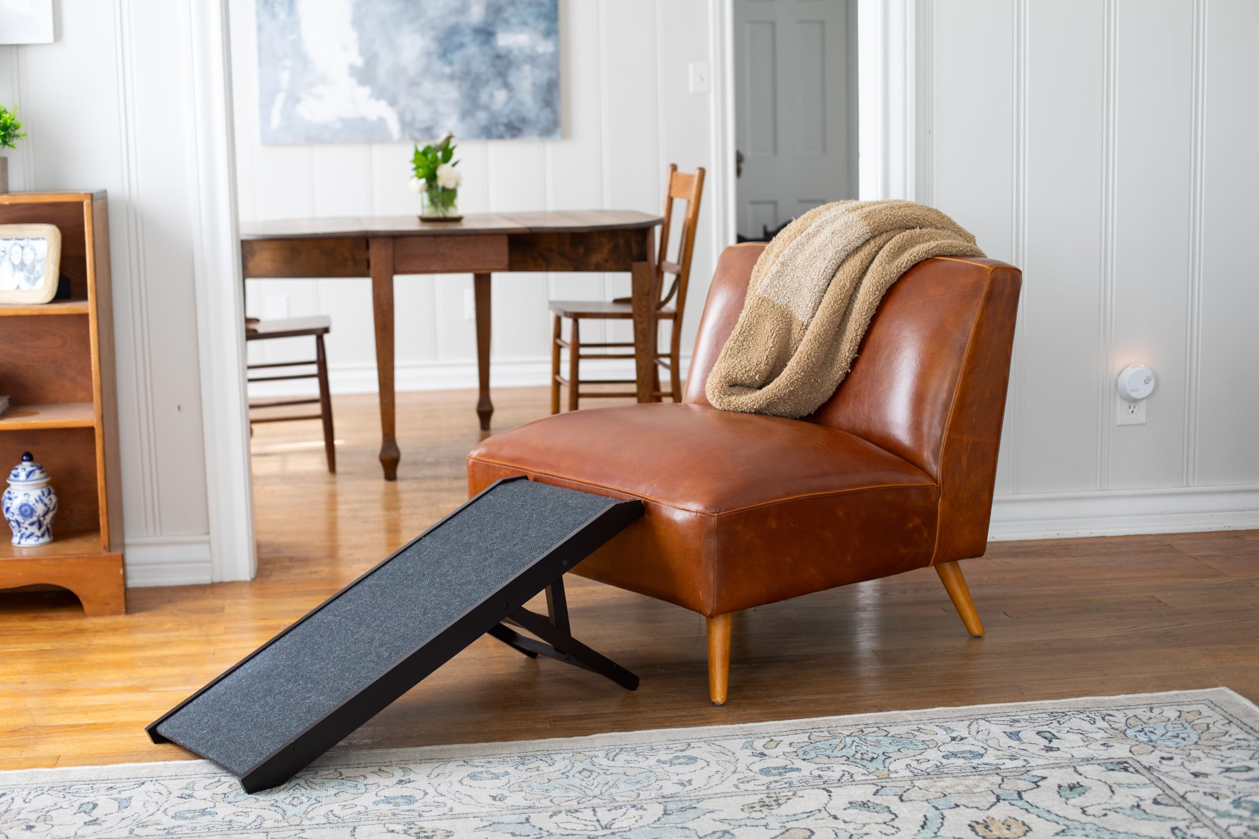 Birdrock Home Adjustable Pet Ramp For Small Dogs, Cats, Puppies - Foldable Wooden Dog Ramp For Couch, Bed, Car - Indoor Or Outdoor- Safe, Portable, Non-Slip Carpet - 16', Espresso