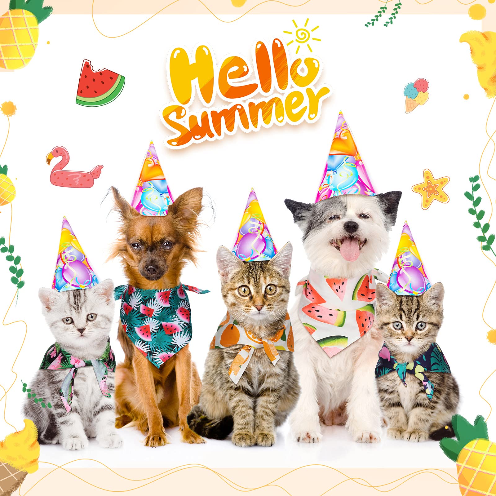 16 Pieces Fruit Dog Bandanas Washable Hawaii Pet Scarf Adjustable Triangle Dog Bibs Assortment Pet Kerchief Dog Bandana Accessor