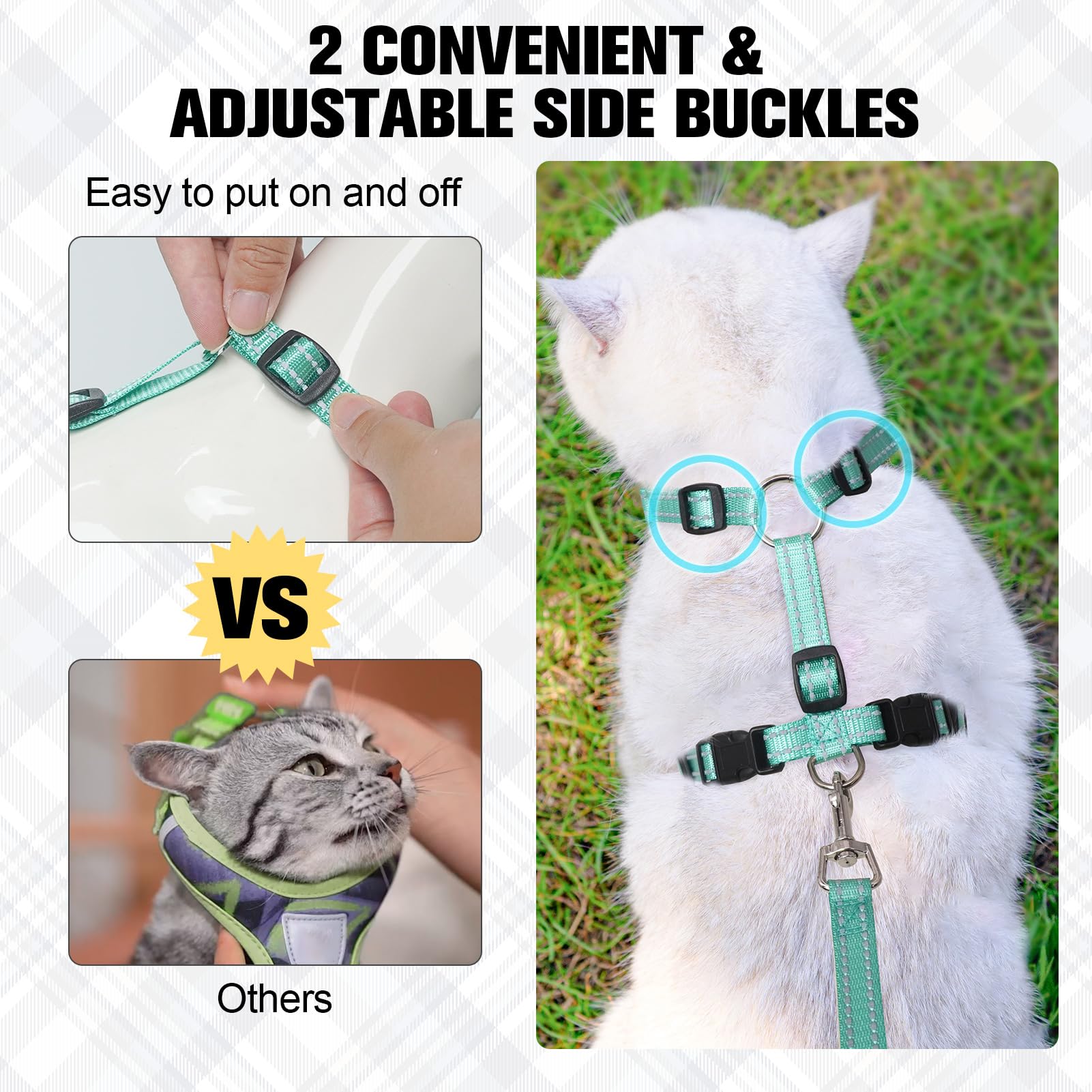 BEAUTYZOO Cat Harness and Leash Set, Escape Proof, Small (S), Pineapple Green, Soft Polyester, Adjustable for Walking and Travel