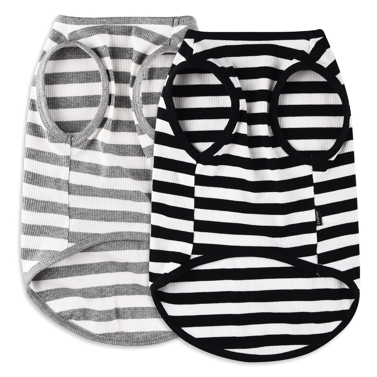 Ctilfelix Dog Shirt Striped Clothes Stretchy Vests For Small Medium Large Dogs Boy Girl Cat Apparel Soft Cotton Puppy T-Shirts Lightweight Pet Tank Top Kitten Outfit Pack-2 Black & Light Grey M