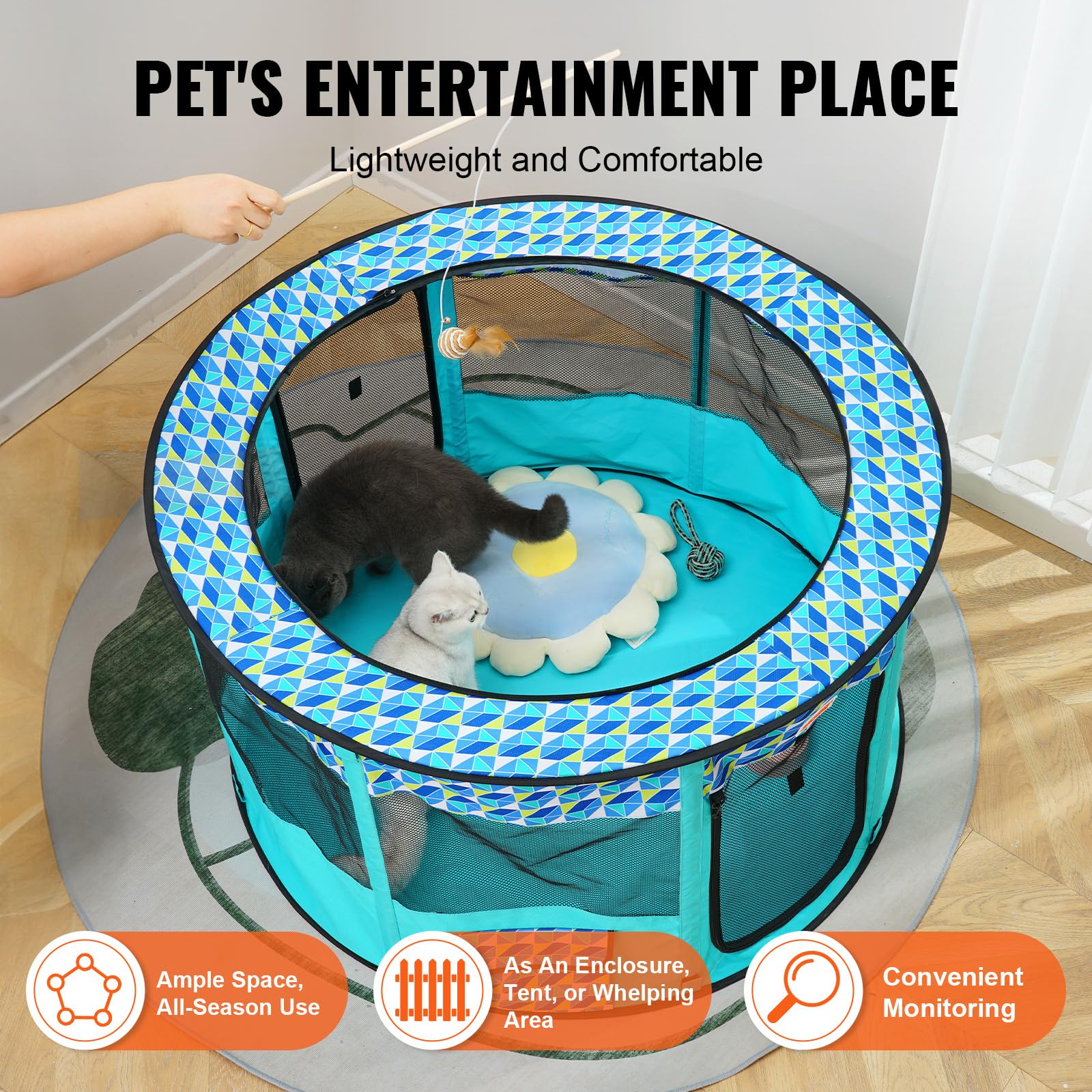 VEVOR Foldable Pet Playpen, 44 x 44 x 24 Portable Dog Playpen, Crate Kennel for Puppy, Dog, Cat, Waterproof 600D Oxford Cl