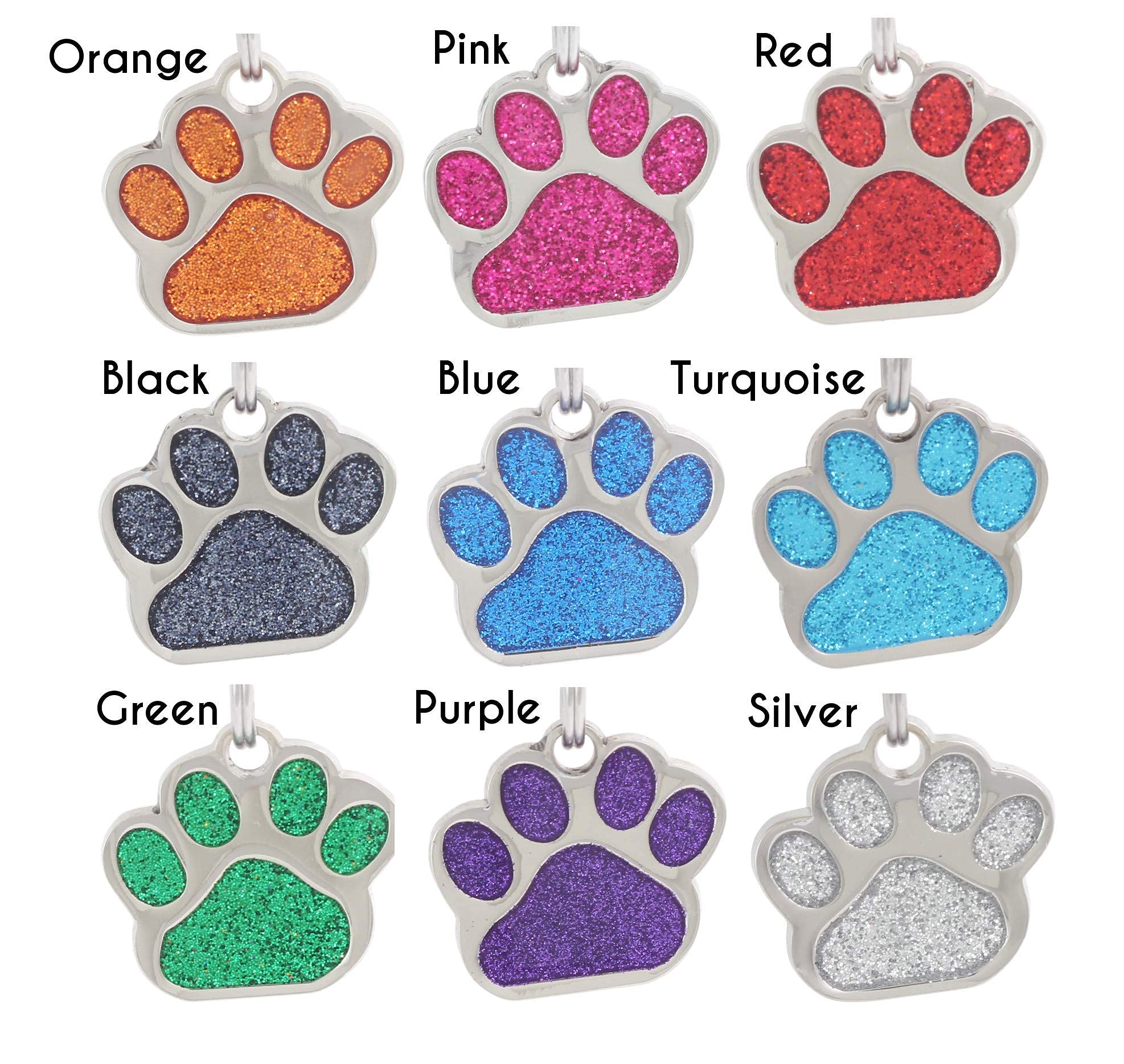 Io Tags Pet Id Tags, Personalized Dog Tags And Cat Tags, Custom Engraved, Easy To Read, Cute Glitter Paw Pet Tag (Blue)