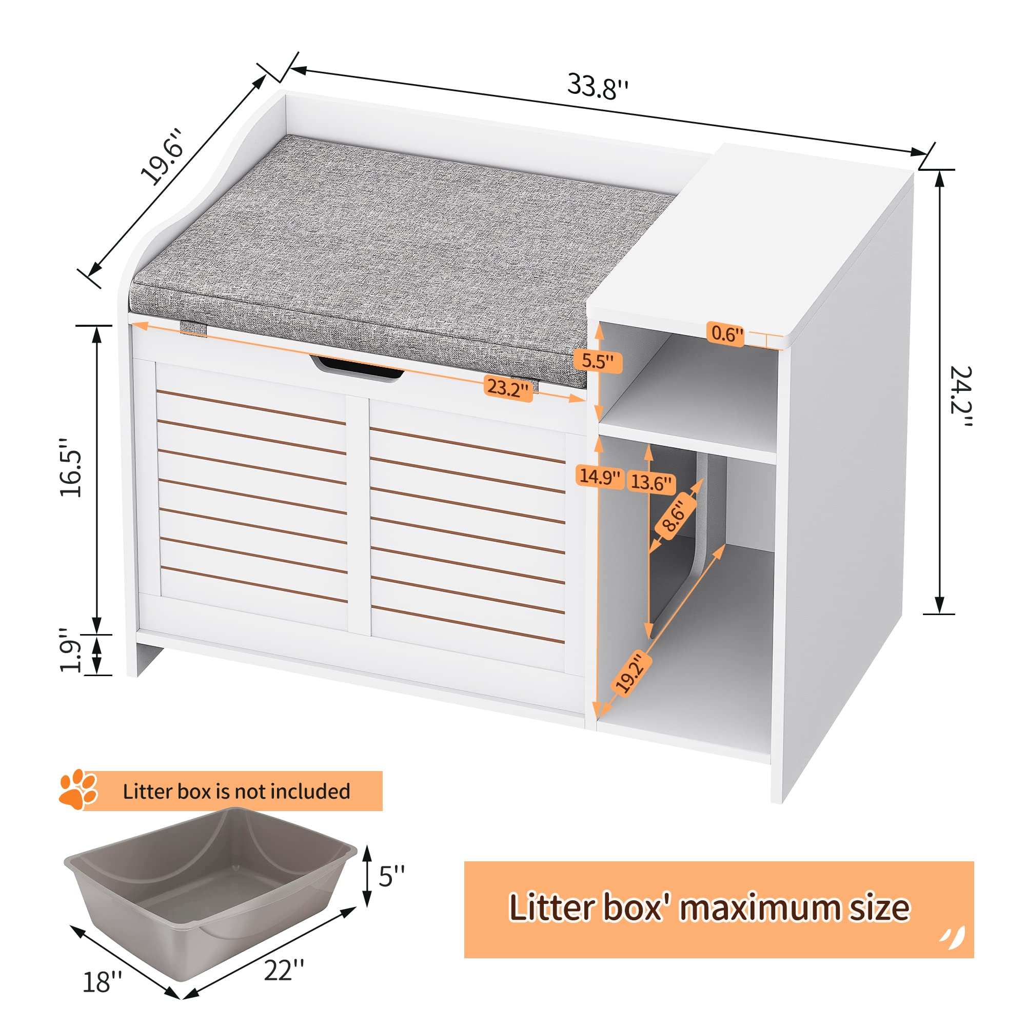 Idealhouse Litter Box Enclosure With Top Opening With Cushion, Cat Litter Box Furniture Hidden, Litter Box Hidden, Cat House, Pr