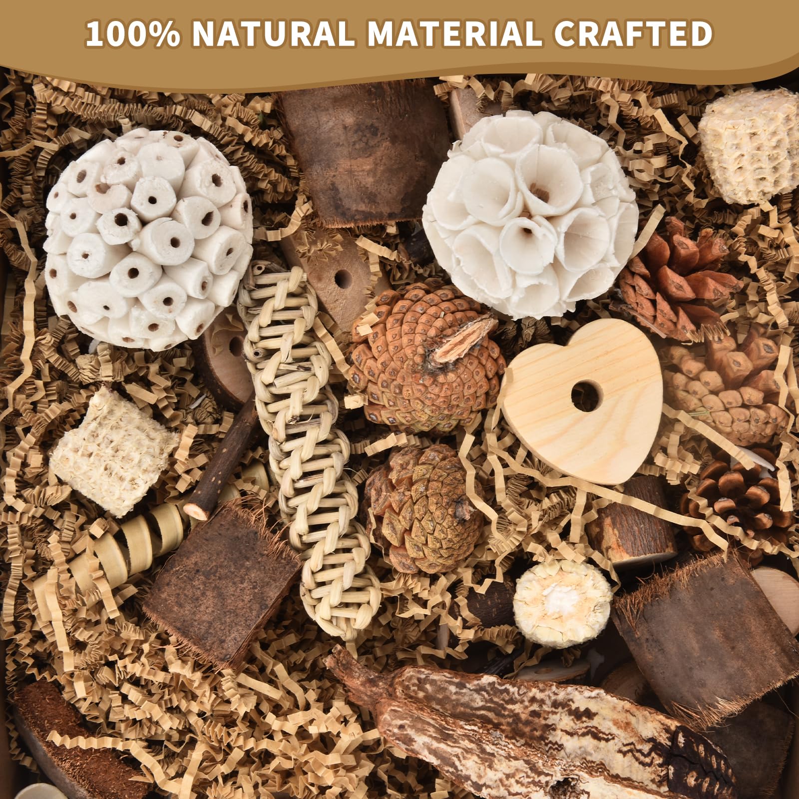 Dewvie Natural Bird Toy Foraging Parrot Shredding Toys Box, Bird Chew Foraging Toys For Parrots, Conures, Budgies, Lovebirds, Sm