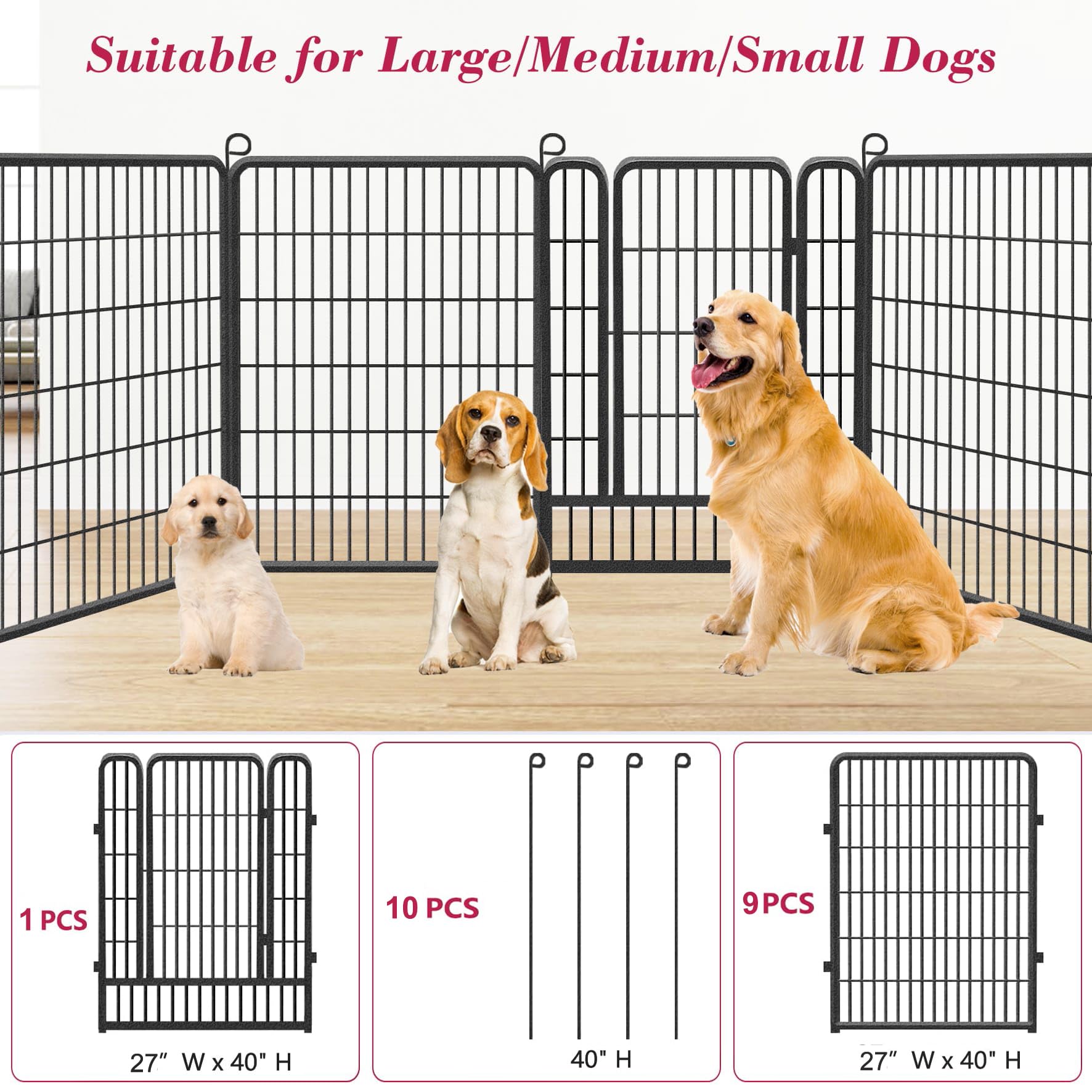 Jhsomdr Dog Playpen Outdoor, 40 Inch 10 Panels Heavy Duty Dog Fence For Indoor Outdoor, Rustproof Metal Dog Pen For Large Medium