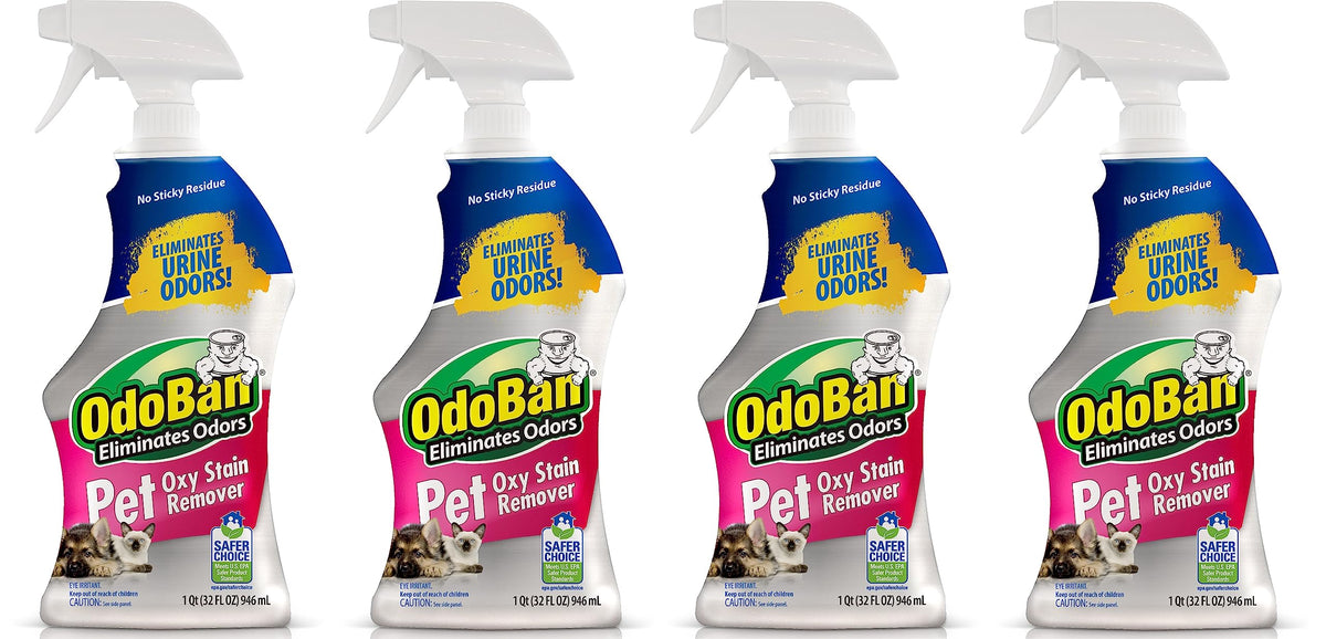 Odoban Pet Solutions Oxy Stain Remover, Pet Stain Eliminator, 4-Pack, 32 Ounce Spray Each