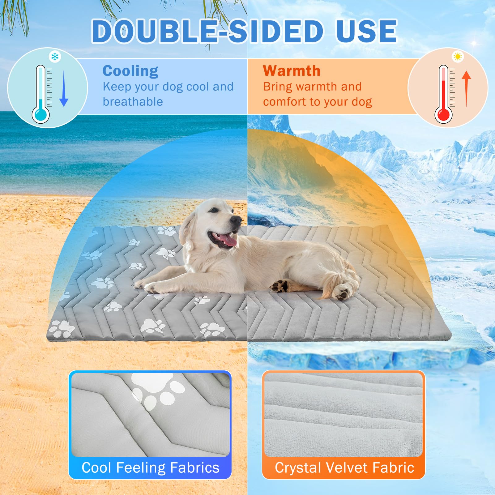 Scenereal Dog Cooling Mat For Crate, Thicken Self-Cooling Dog Pad Reversible (Cool & Warm), 48''X28'' Pet Cool Bed For M Large X