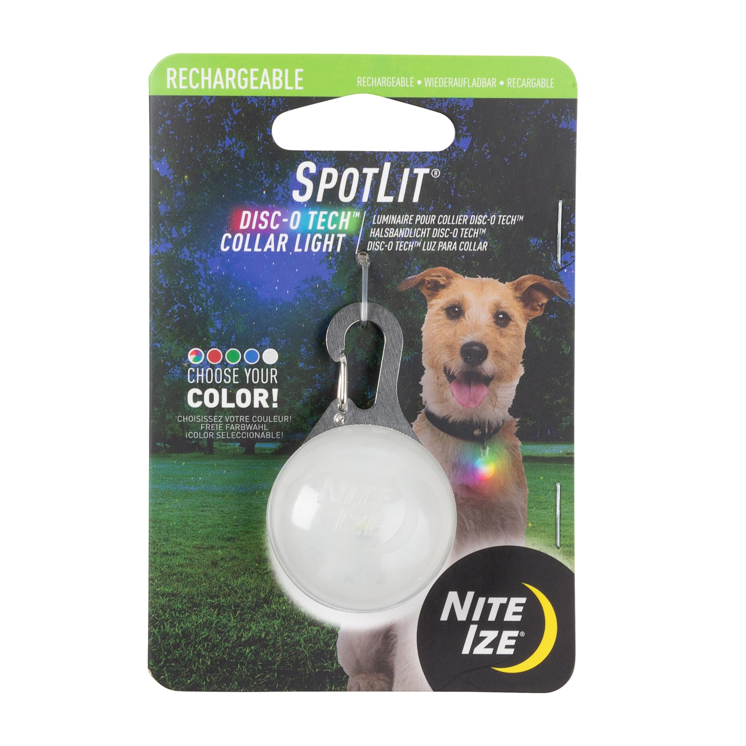 Nite Ize SpotLit - LED Dog Collar Light Clip for Safety - Dog Collar Light with Stainless Steel Carabiner Clip - USB Rechargeabl