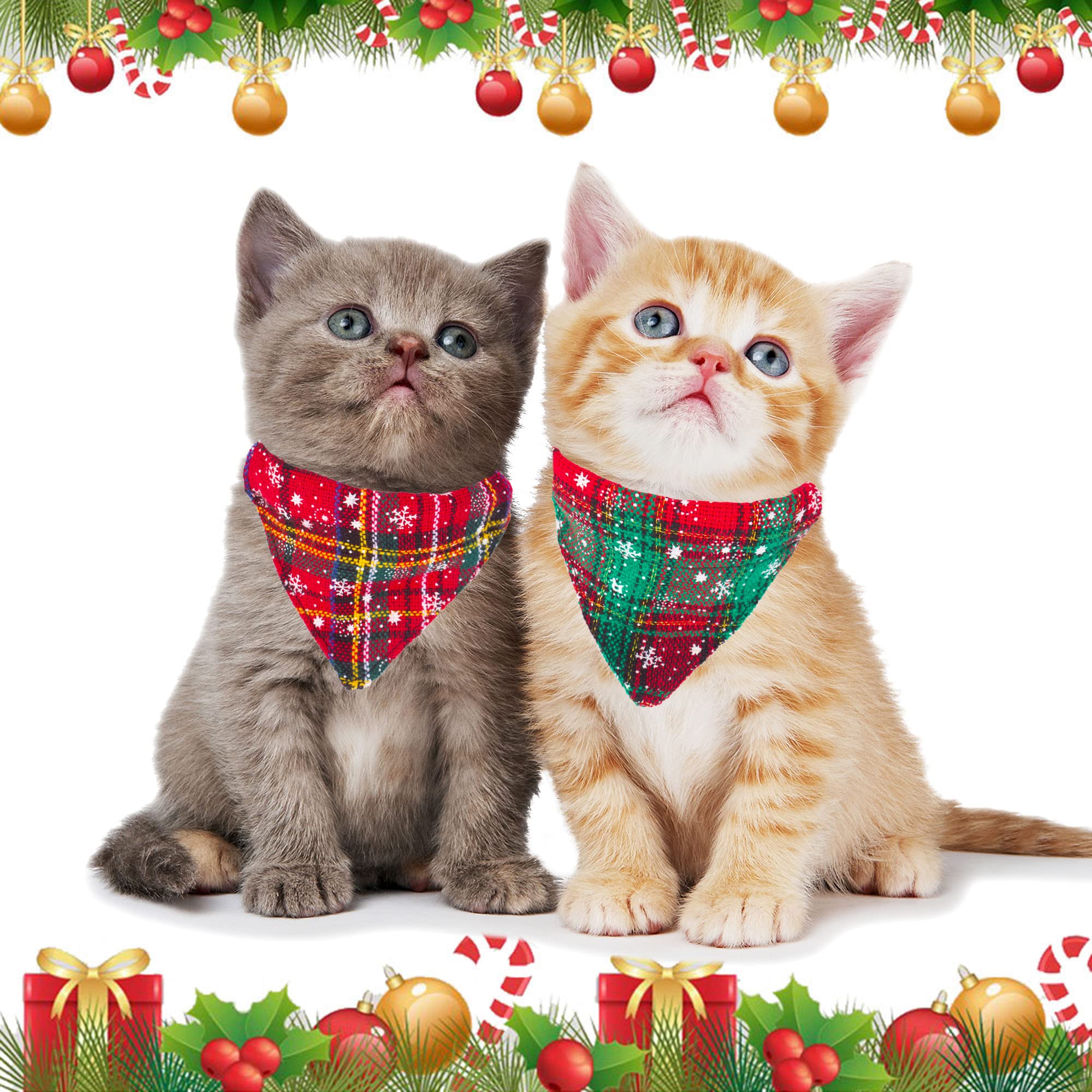 Adoggygo Christmas Cat Bandana Collars Breakaway With Bell, 2 Pack Adjustable Cat Collar With Removable Bandana, Cat Christmas Collar For Kittens Cats (Christmas)