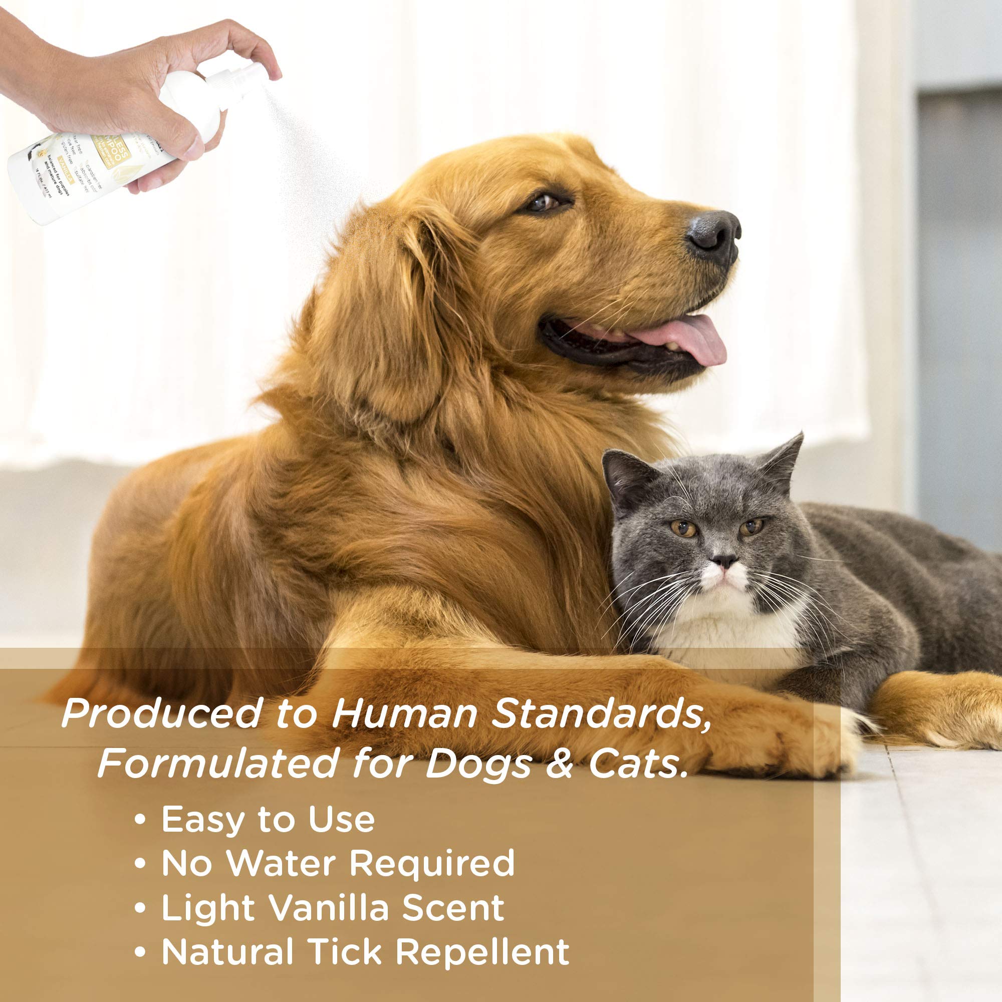Lillian Ruff Waterless No-Rinse Dog Shampoo Spray - pH-Balanced, Hydrating Essential Oils, Vanilla Scent, for Sensitive Skin