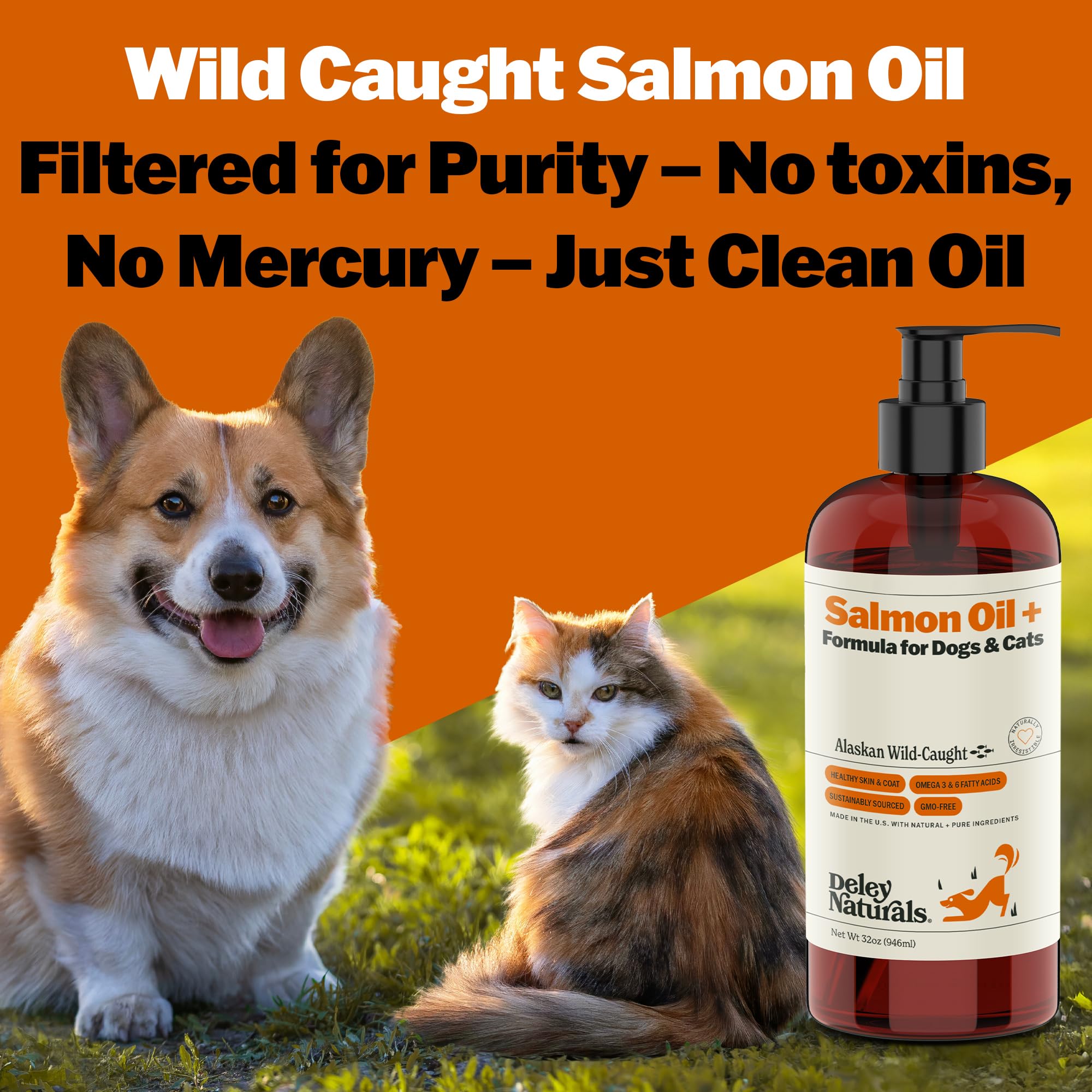 Deley Naturals Wild Alaskan Salmon Oil for Dogs - New & Improved Salmon Oil Plus Formula - Fish Oil for Dogs with DHA EPA Omega