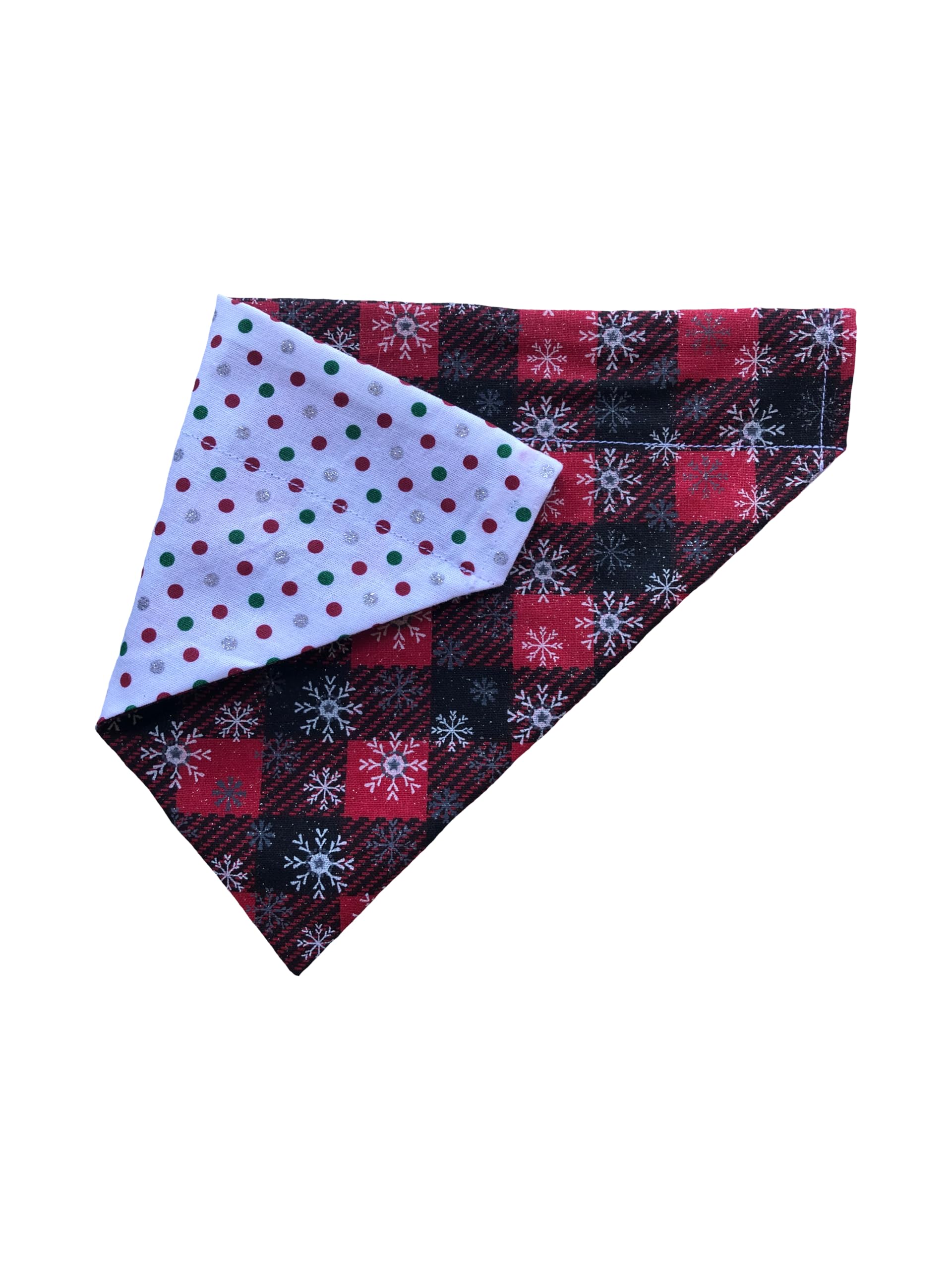 Christmas Dog Bandana | Plaid | Snowflakes | Polka Dots | Reversible Slip On Dog Bandana | Slip Over The Collar Bandana | For Sm