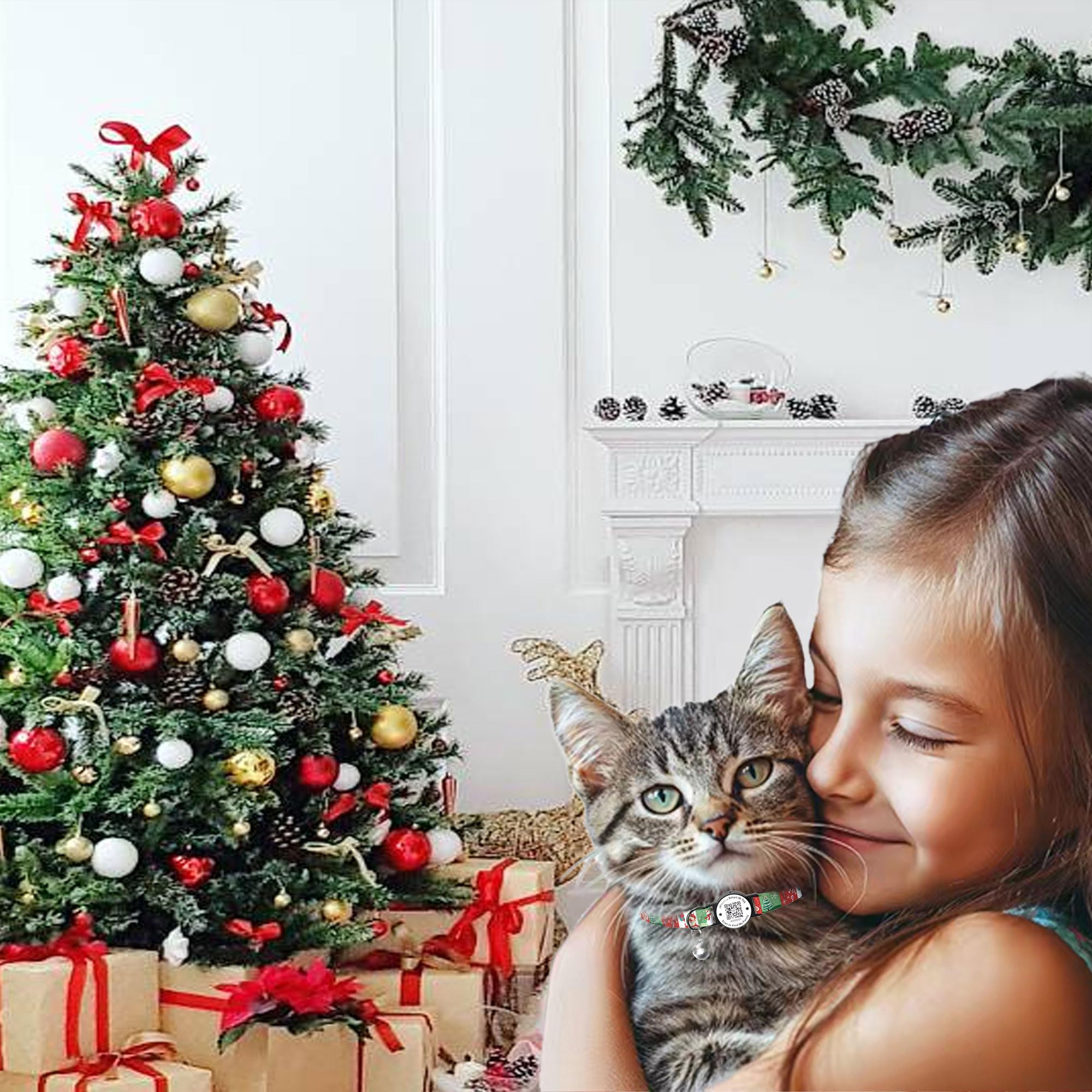 Ilfindyou Christmas Cat Collar Breakaway With Bells, Xmas Patterns Kitten Collar With Qr Code Cat Tag Christmas Pattern